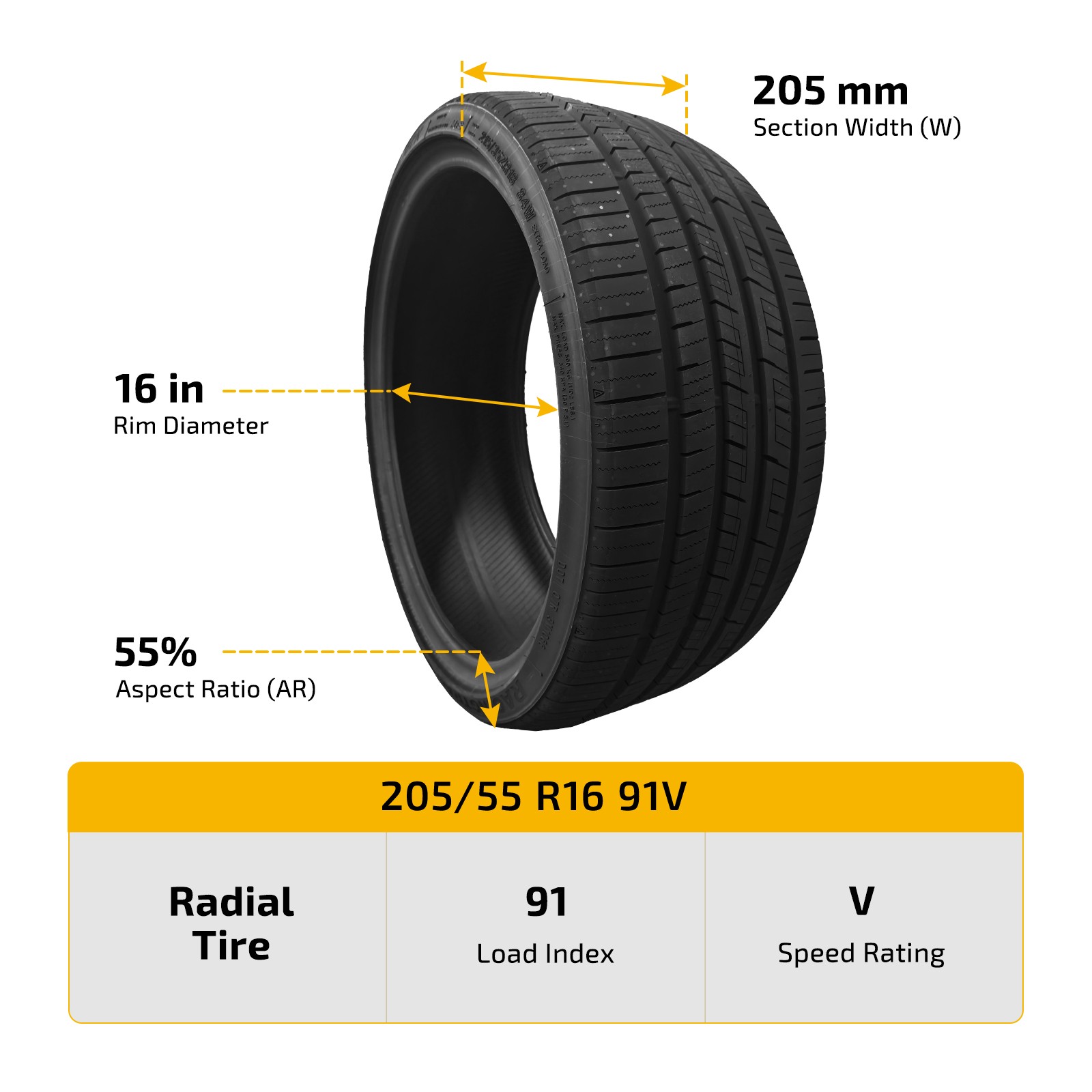 High Performance All-Season 205/55R16 91V Tires Pair 7.7mm 420AA 50K Mile BSW