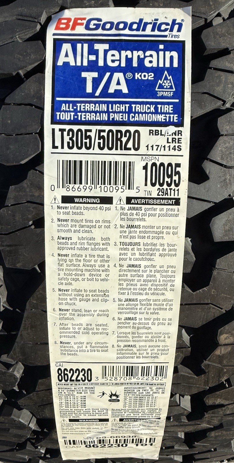 4 NEW LT305/50R20 117/114S BF Goodrich BFG All-Terrain T/A KO2 Tires 305/50R20