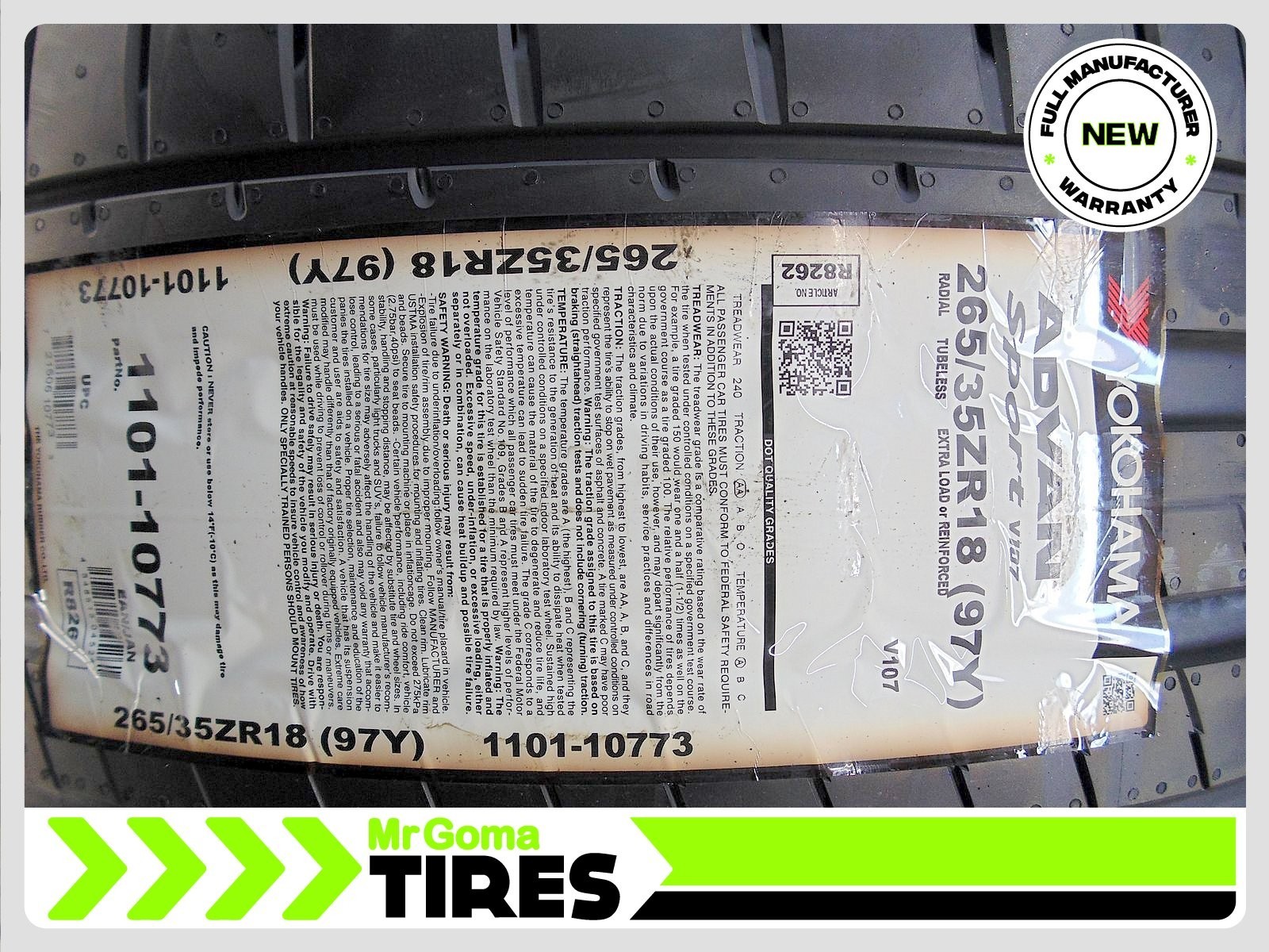 1 BRAND NEW YOKOHAMA ADVAN SPORT V107 XL 265/35ZR18 TIRES 97Y 2653518