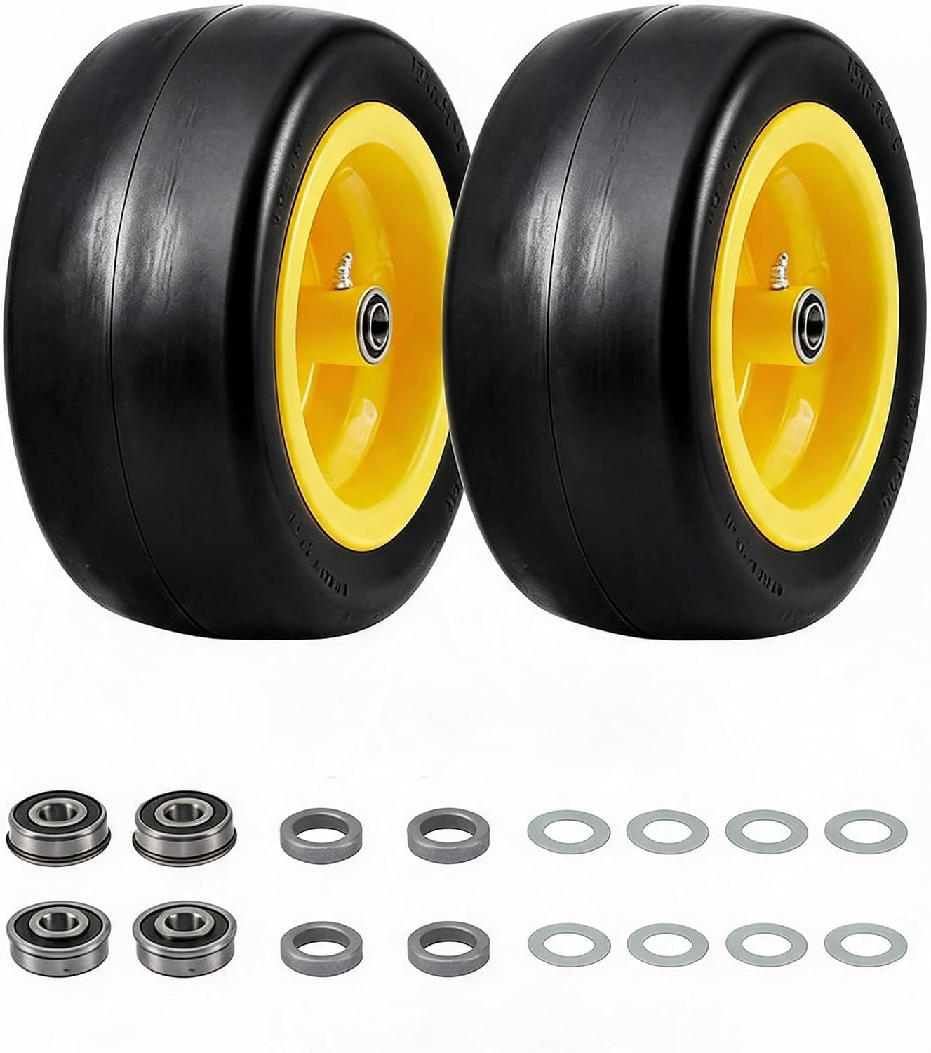 2 Pack 11×4.00-5 Flat Free Tire and Wheel, Solid Front Mower Tires with Hub