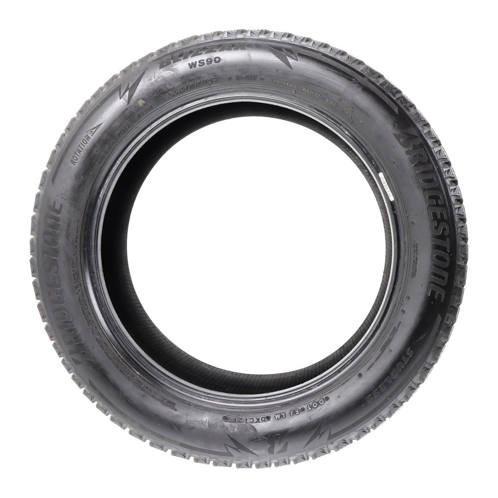 Set of (4) Used 215/55R17 Bridgestone Blizzak WS90 Studless 94H – 6.5-7/32