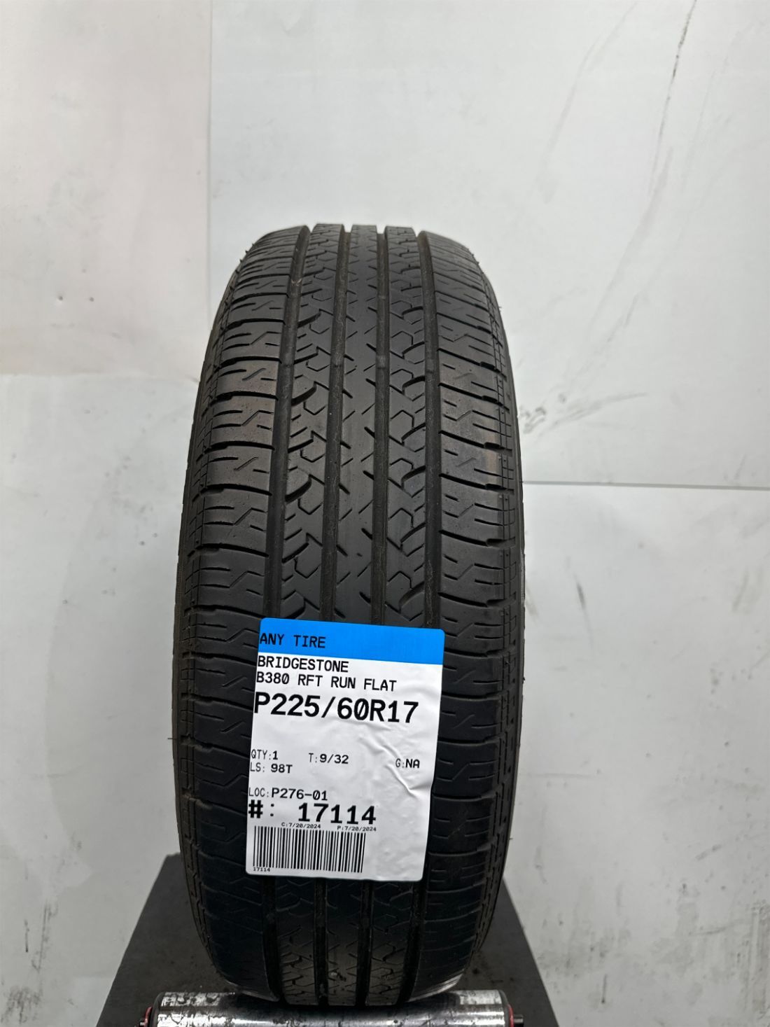 1 Used Bridgestone B380 RFT Run Flat P225/60R17 2256017 225/60/17 98 T – 9/32