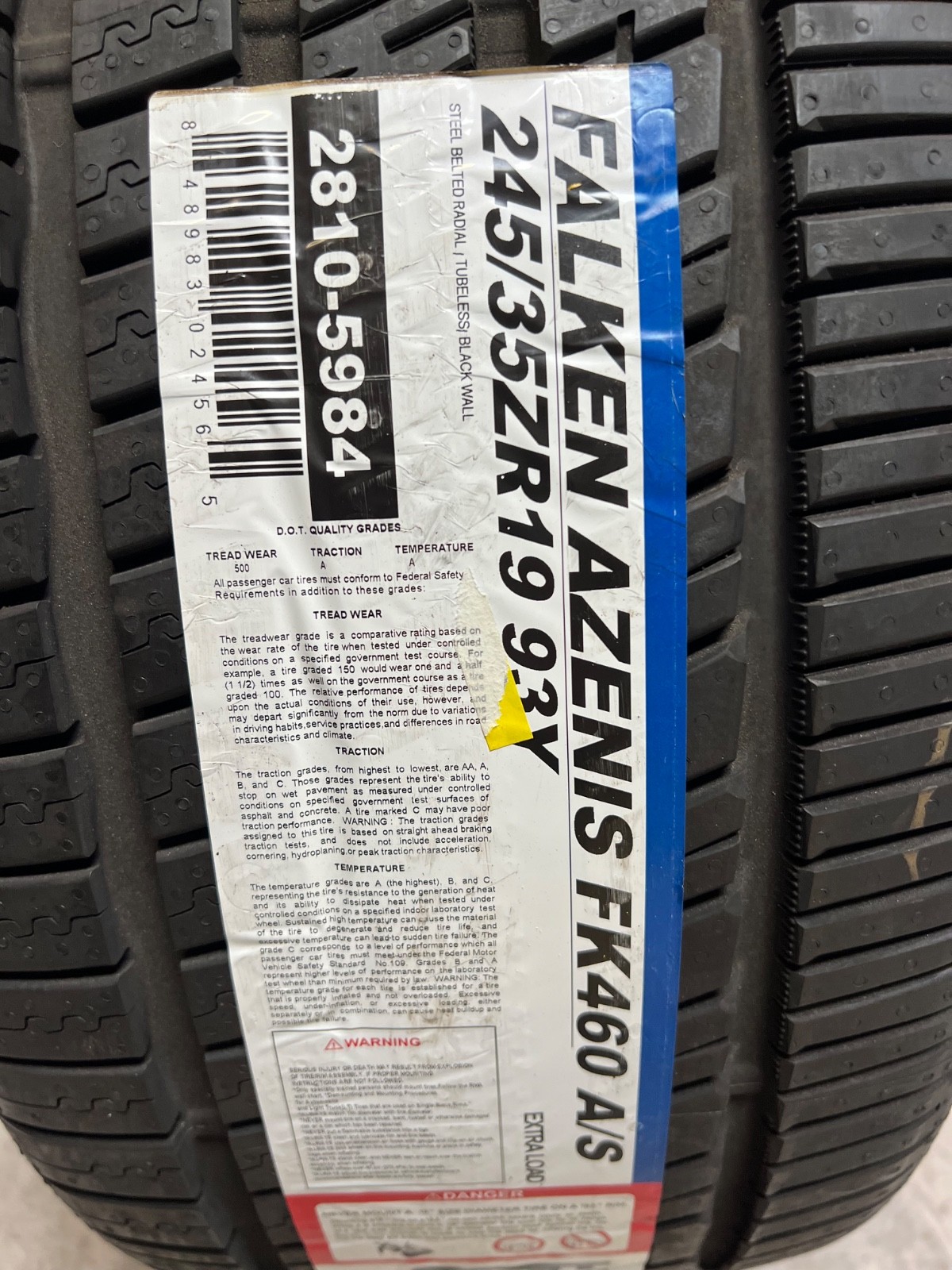 1 – NEW 245/35ZR19 XL (93Y) Falken Azenis FK460 A/S – 7108