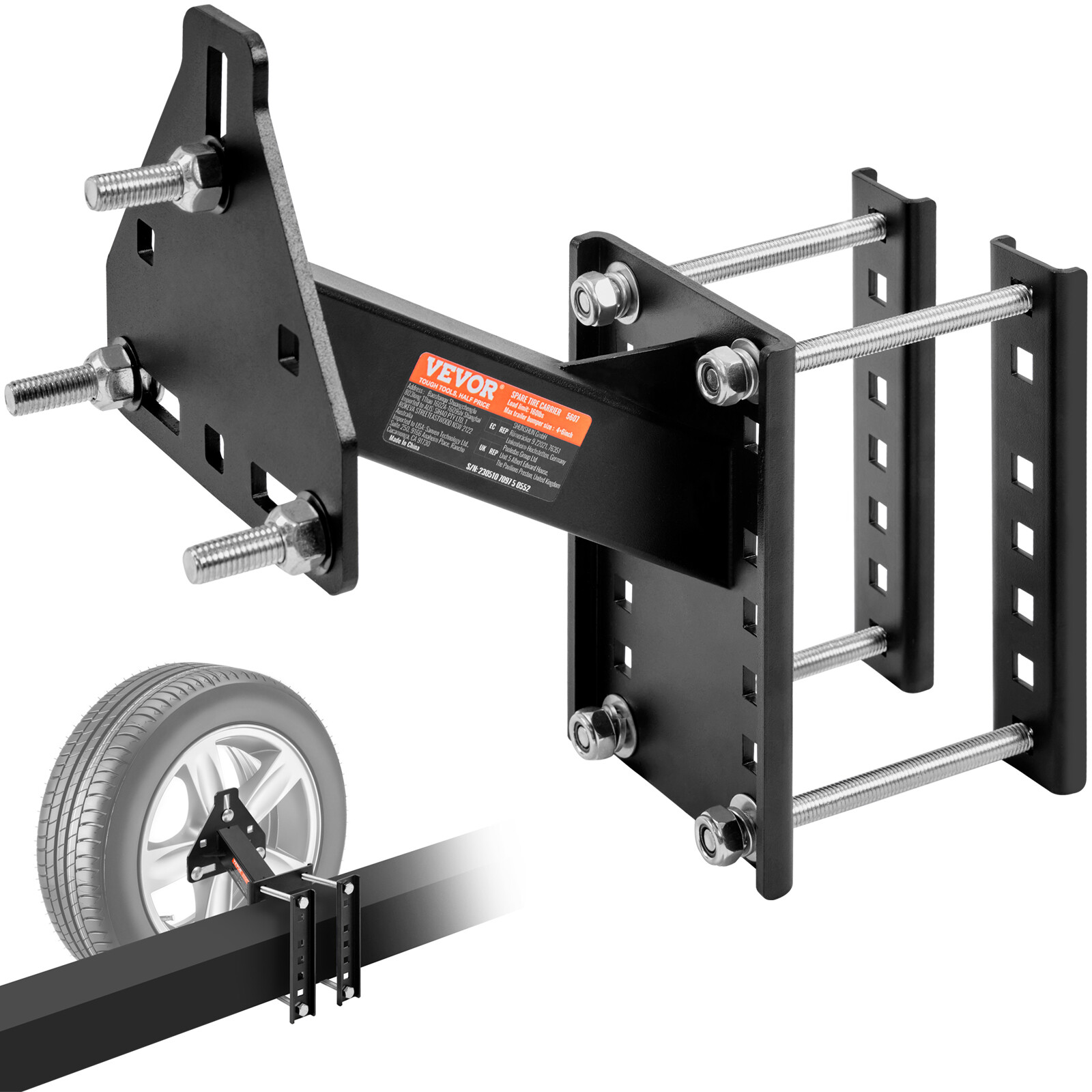 VEVOR Trailer Spare Tire Carrier Mount Holder for 4,5,6 & 8 Lug Stud Wheels
