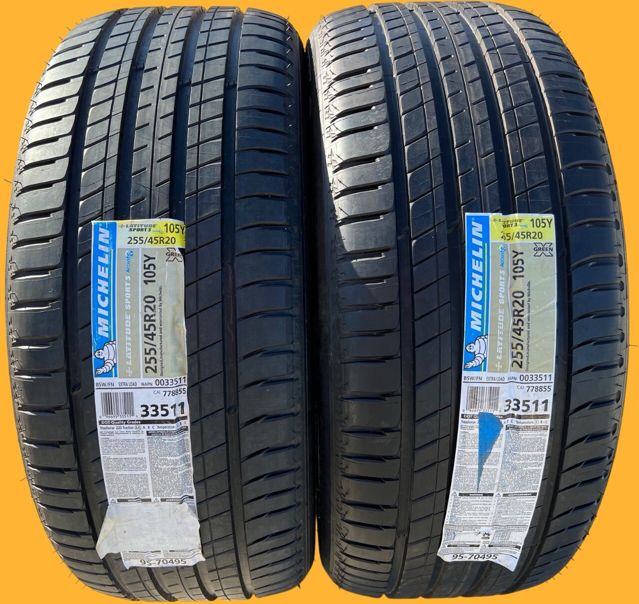 TWO NEW 255/45R20 105Y Michelin Latitude Sport 3 T0 Tesla Model X Acoustic Tires