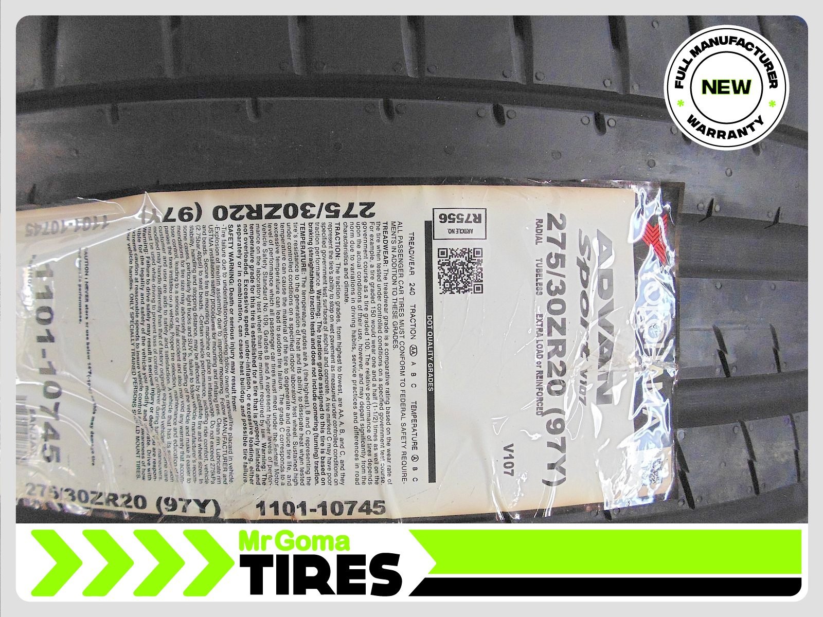 1 BRAND NEW 275/30ZR20 YOKOHAMA ADVAN SPORT V107 XL TIRE 97Y 275/30/20 2753020