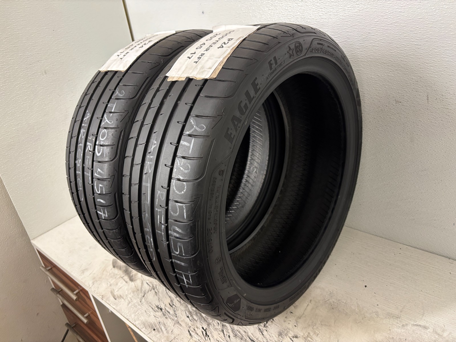 2 Tires 205 45 17 Goodyear Eagle F1 Asymmetric 3 Run Flat (7.00/32 = 77% Tread)