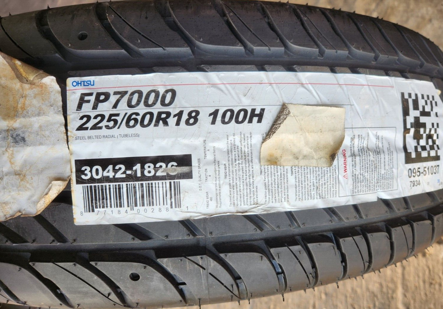 (1) OHTSU FP7000 265/60/18 100H TIRE BRAND NEW TAKE OFF