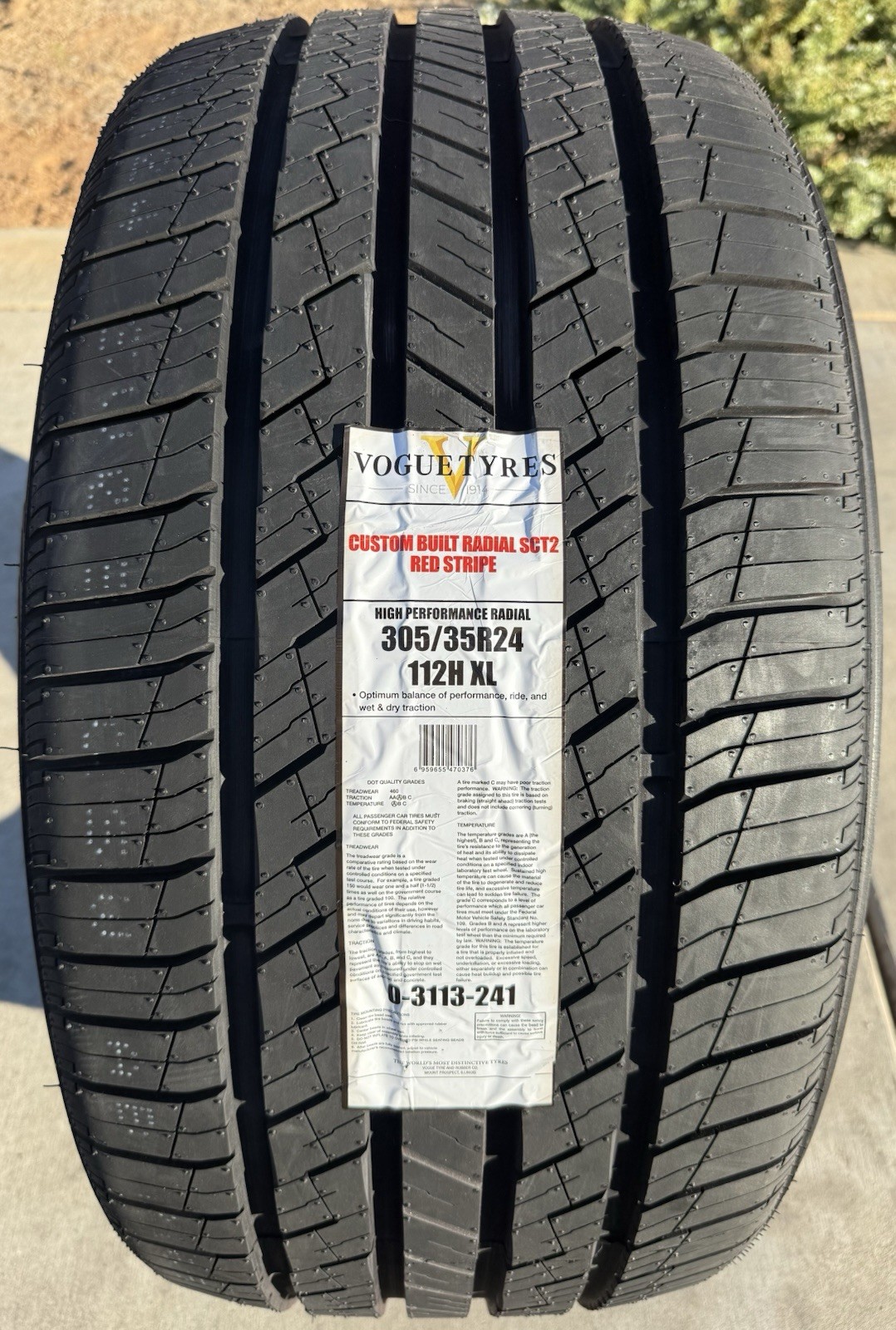 TWO BRAND NEW 305/35R24 112H Vogue Custom Built Radial SCT2 Whitewall Red Stripe
