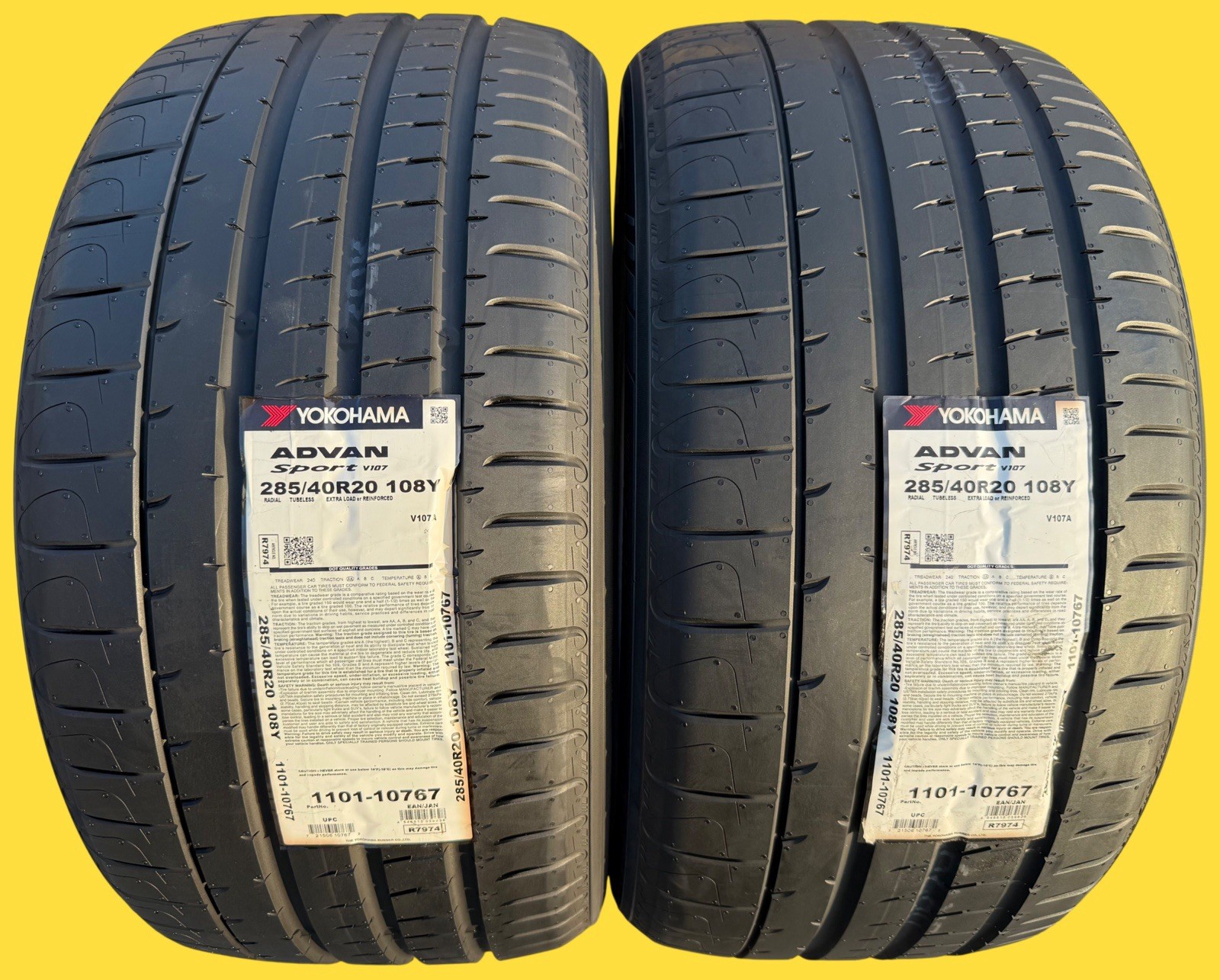 Set of TWO BRAND NEW 285/40R20 108Y Yokohama ADVAN Sport V107 Tires 2854020