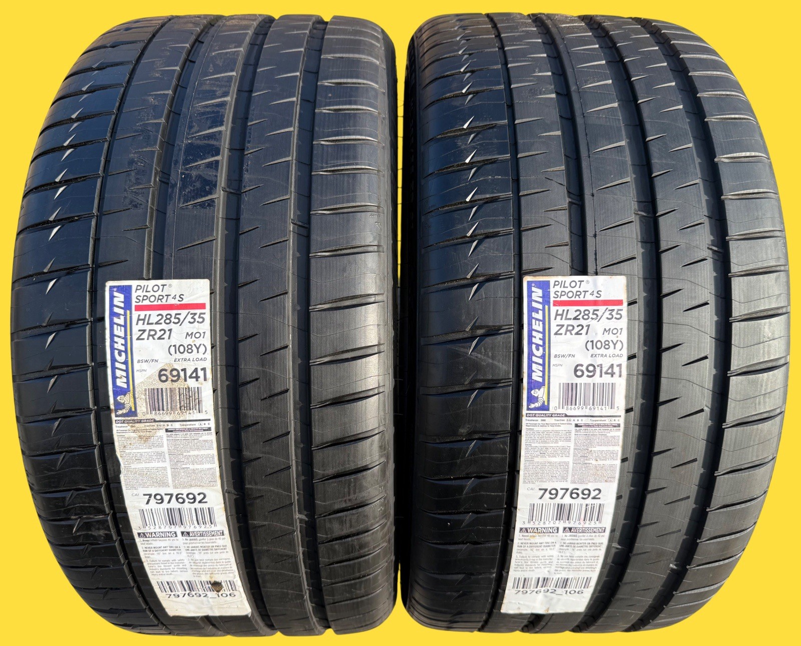 TWO BRAND NEW HL285/35ZR21 (108Y) Michelin Pilot Sport 4S MO1 Tires 285/35ZR21