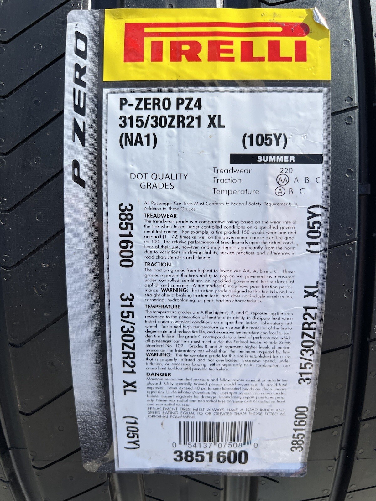 Set of TWO BRAND NEW 315/30ZR21 (105Y) Pirelli P Zero PZ4 Sport Tires 3153021