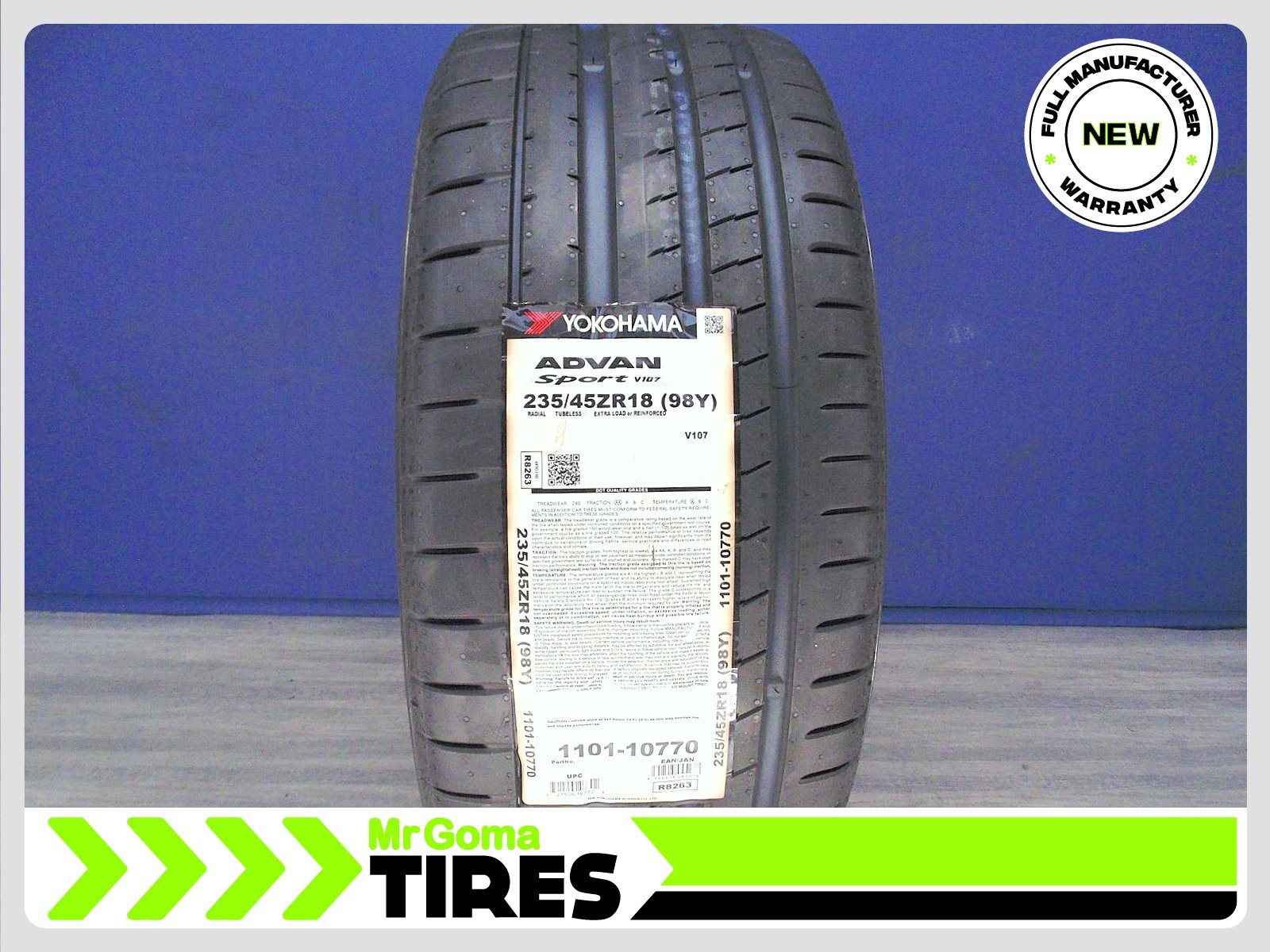 1 BRAND NEW 235/45ZR18 YOKOHAMA ADVAN SPORT V107 XL TIRE 235/45/18 98Y 2354518