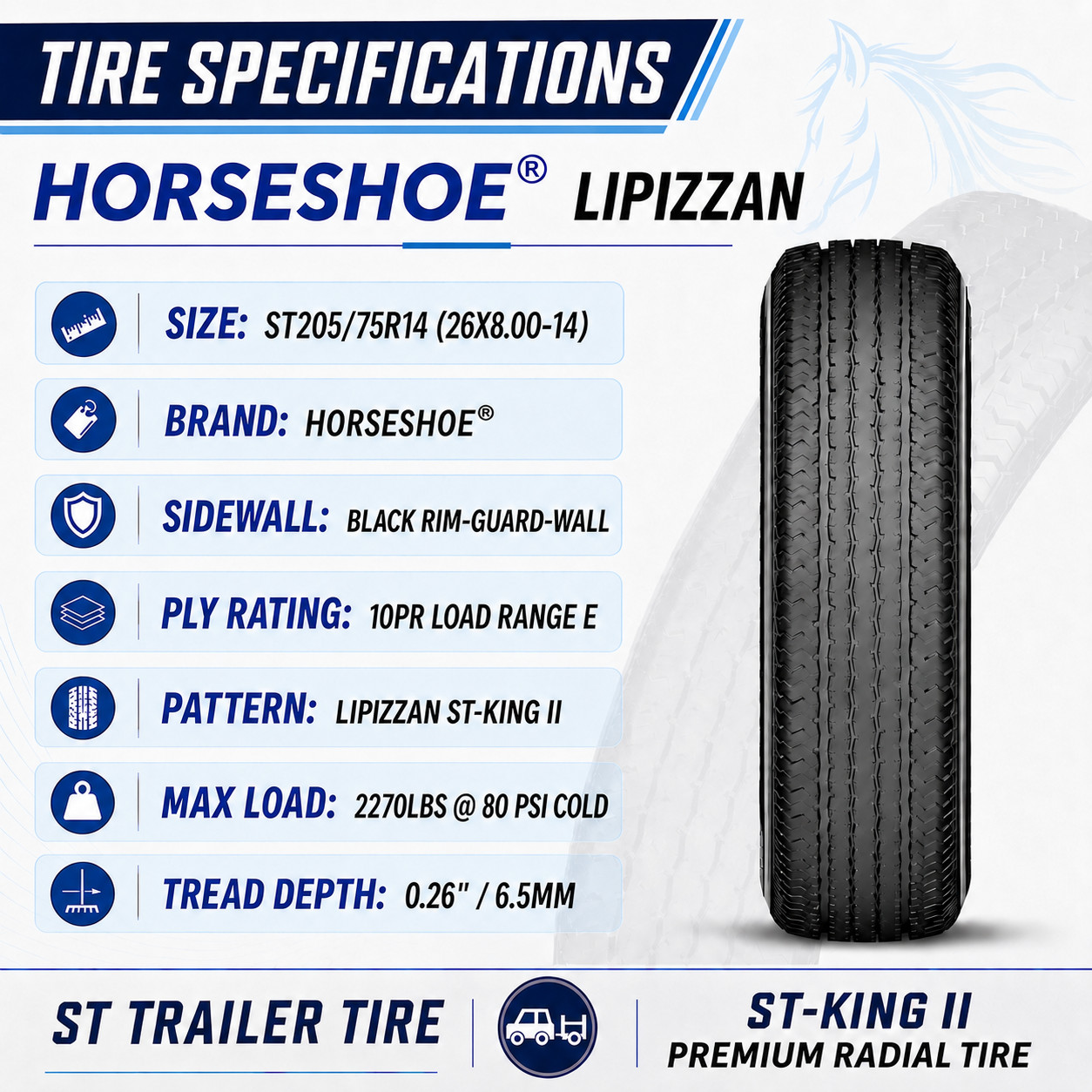 2 ST205/75R14 10PR 109/104M Trailer Tires 10 Ply LIPIZZAN ST-KING II 205 75 14