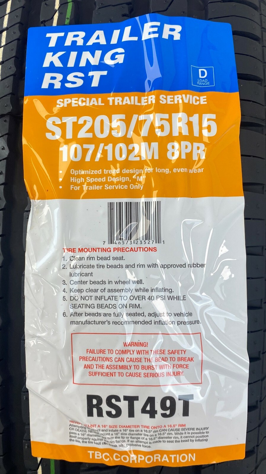 2 (Two) Trailer King RST ST205/75R15 205 75 15 2057515 Trailer Tires D/8