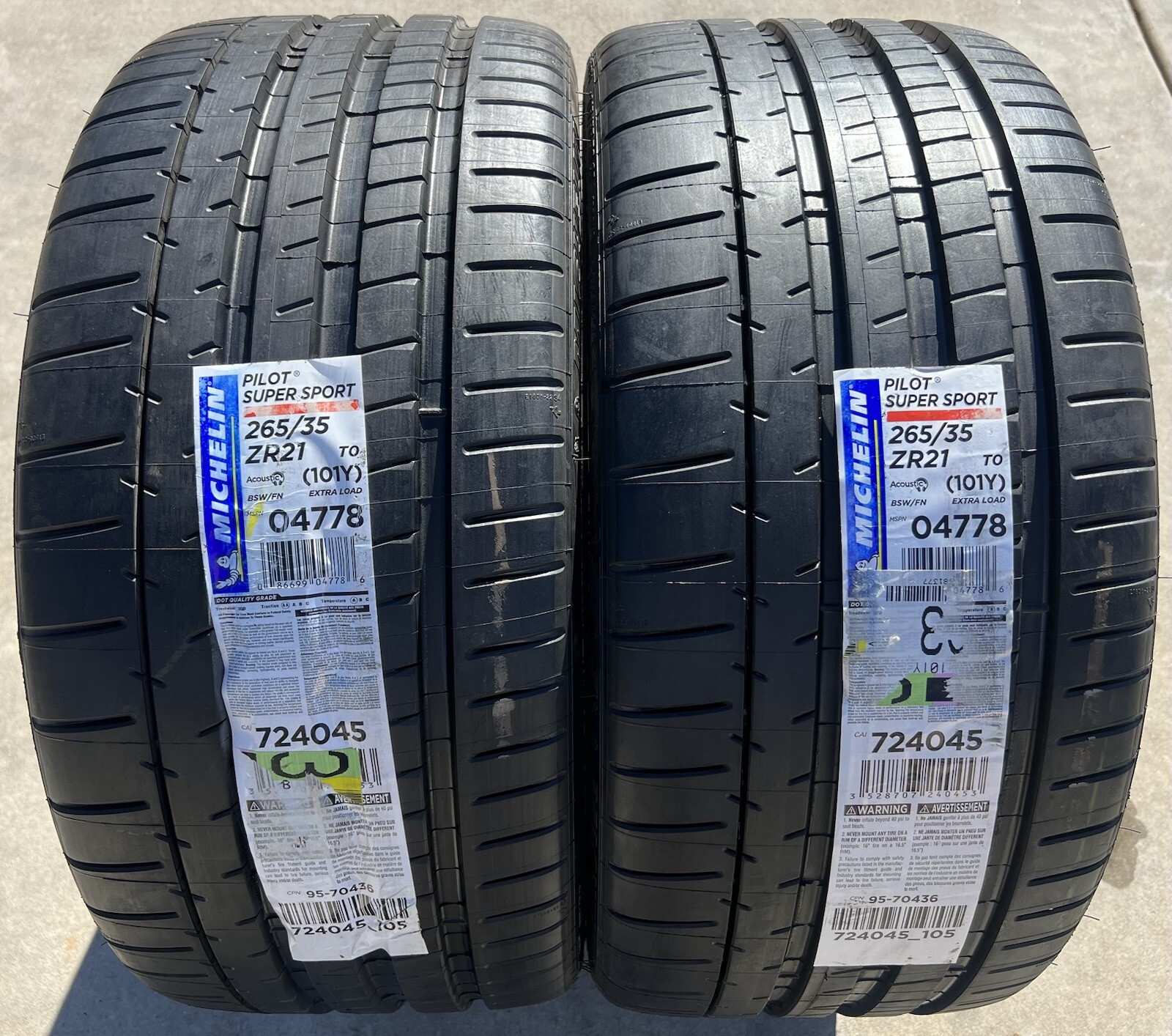 TWO BRAND NEW 265/35ZR21 Michelin Pilot Super Sport T0 TO Tesla Acoustic Tires