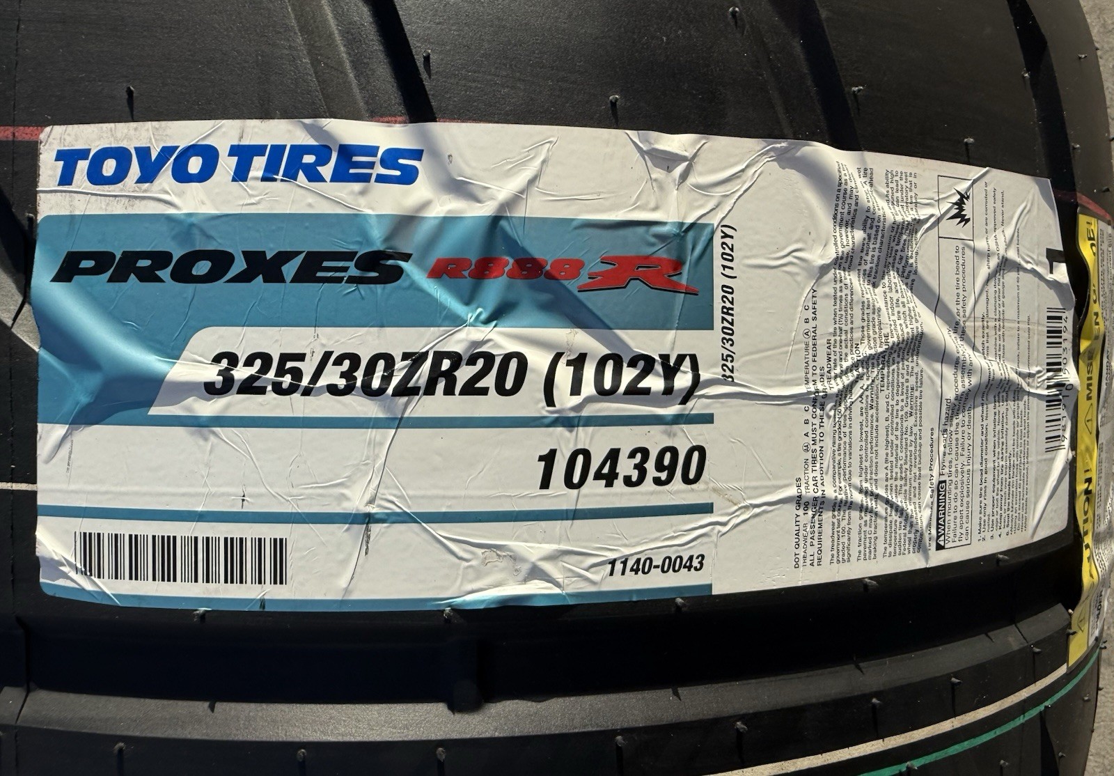 TWO BRAND NEW 325/30ZR20 (102Y) Toyo R888R Streetable Track & Competition Tires