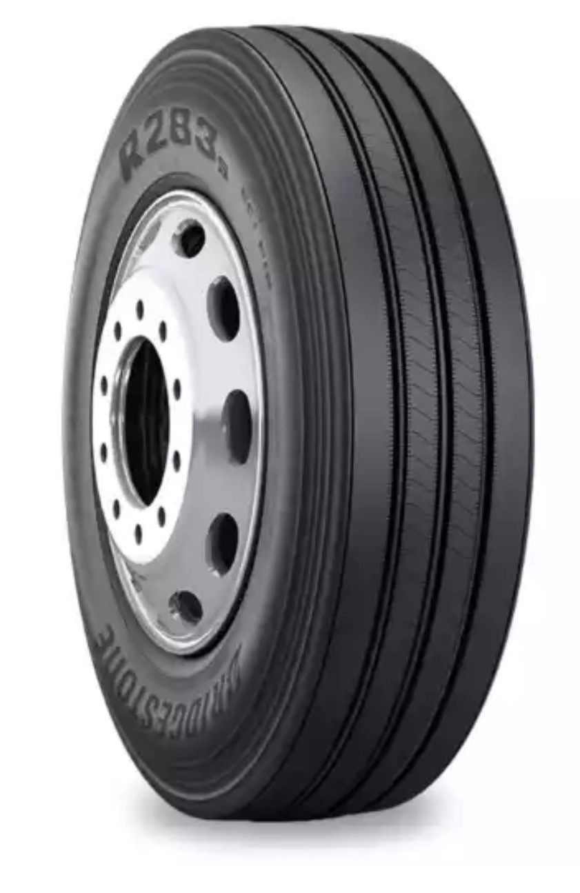 295/75R22.5 Bridgestone R283s Steer Tires Mounted On Aluminum Wheels Set of 4