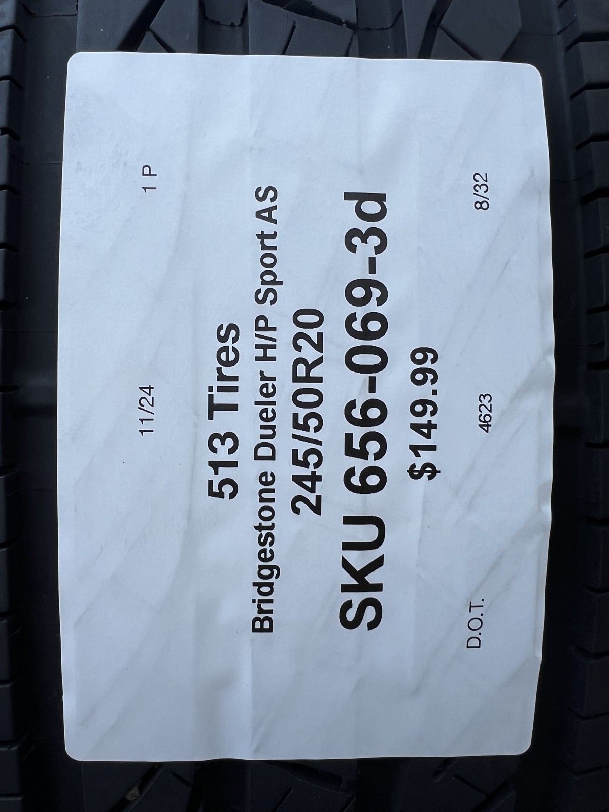 1 Tire Bridgestone Dueler H/P Sport AS RFT ★ BMW 245/50R19 105H DOT.4623 8/32