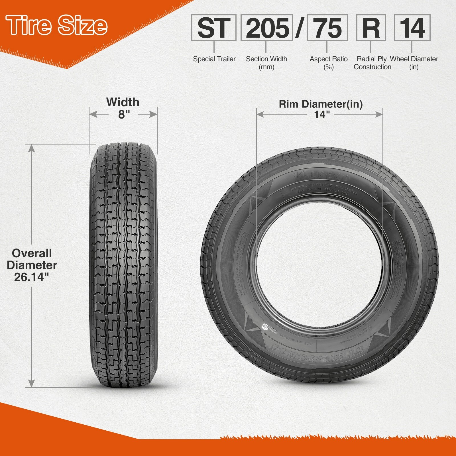 Set 4 ST205/75R14 Trailer Tires Radial 205 75 14 8PR 205/75/14 Heavy Duty Tyres
