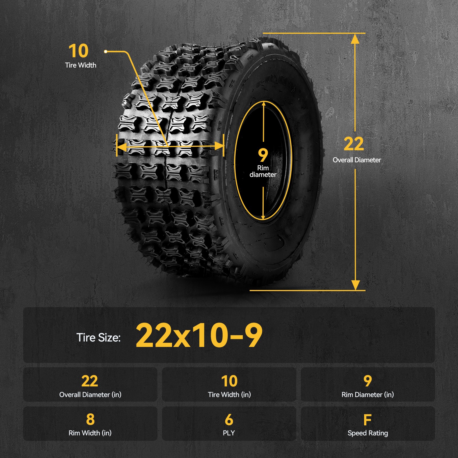 22×10-9 22x10x9 22/10-9 22×10.00-9 All Terrain AT Tires 6 Ply Z-104 TL 2PCS