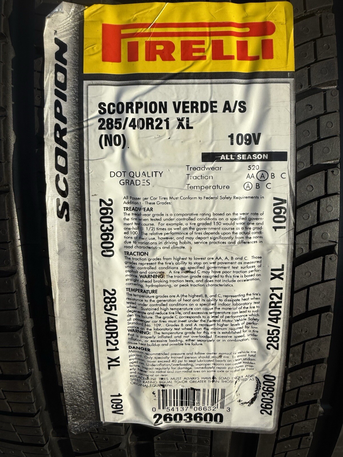 TWO BRAND NEW 285/40R21 109V Pirelli Scorpion Verde All Season A/S Porsche Tires
