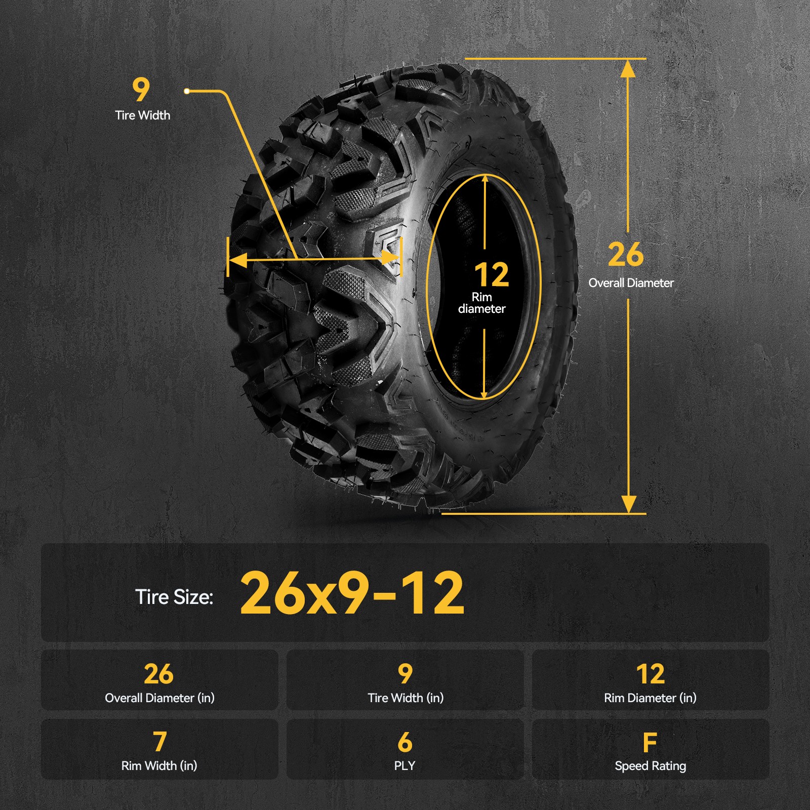 26×9-12 26x9x12 26-9-12 6PR ATV UTV SxS All Terrain Tire Z-199 TL Rubber Pair