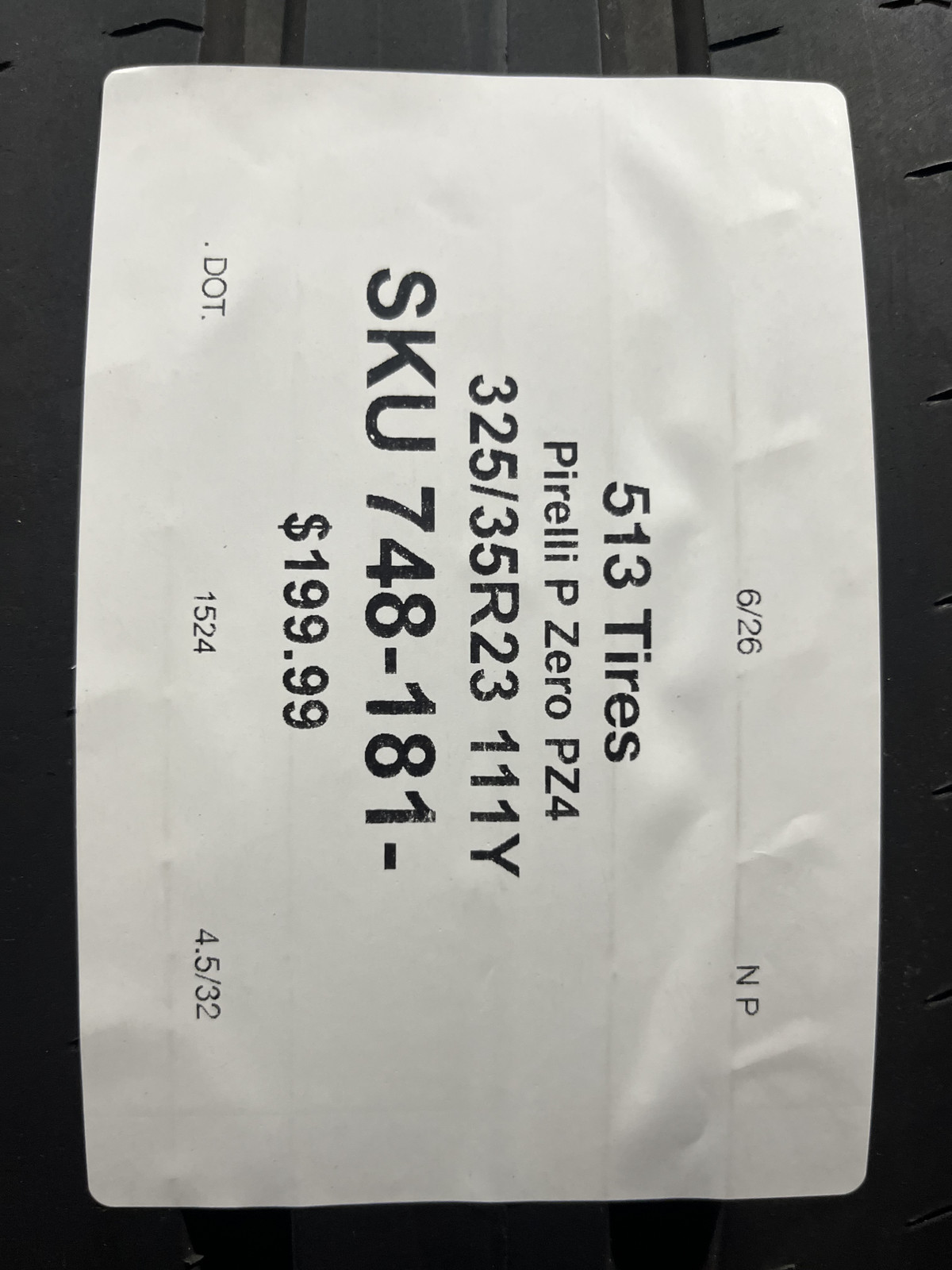 1 Tire Pirelli P Zero PZ4 MO-S PNCS 325/35R23 111Y DOT.1524 4.5/32 NO Patch