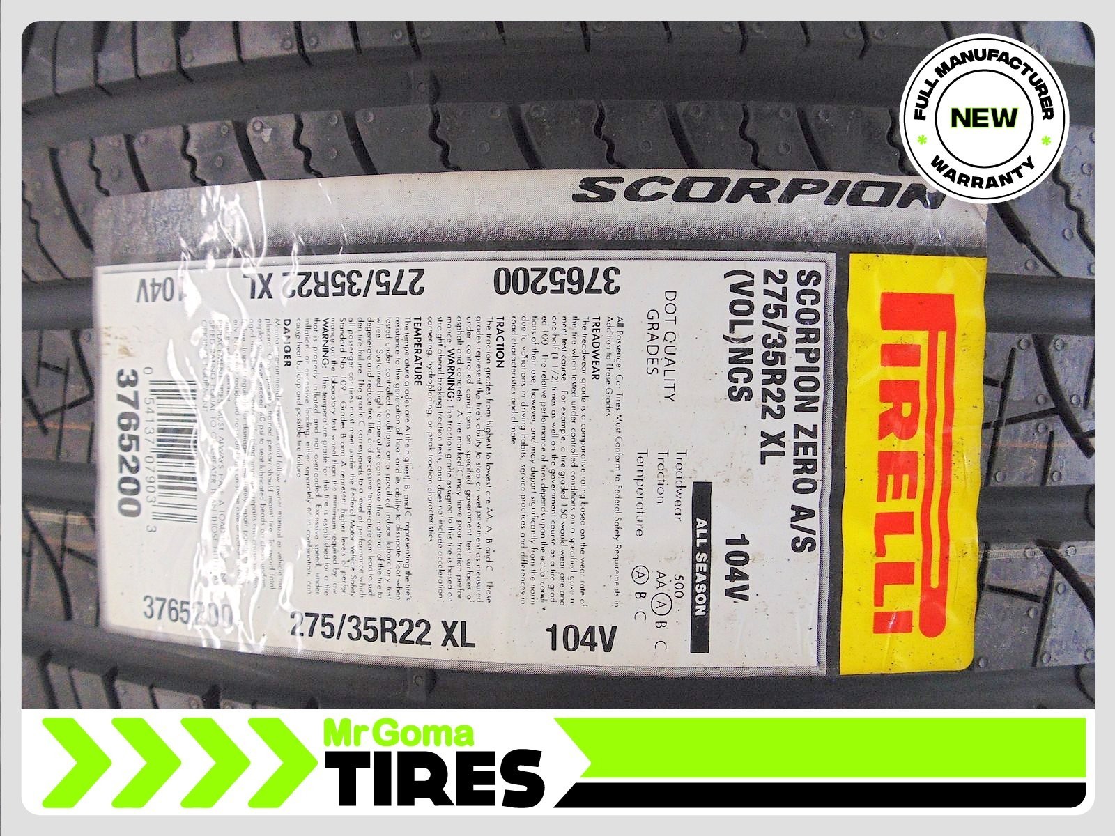 2 BRAND NEW PIRELLI SCORPION TM ZERO A/S VOL PNCS XL 275/35R22 TIRES 2753522