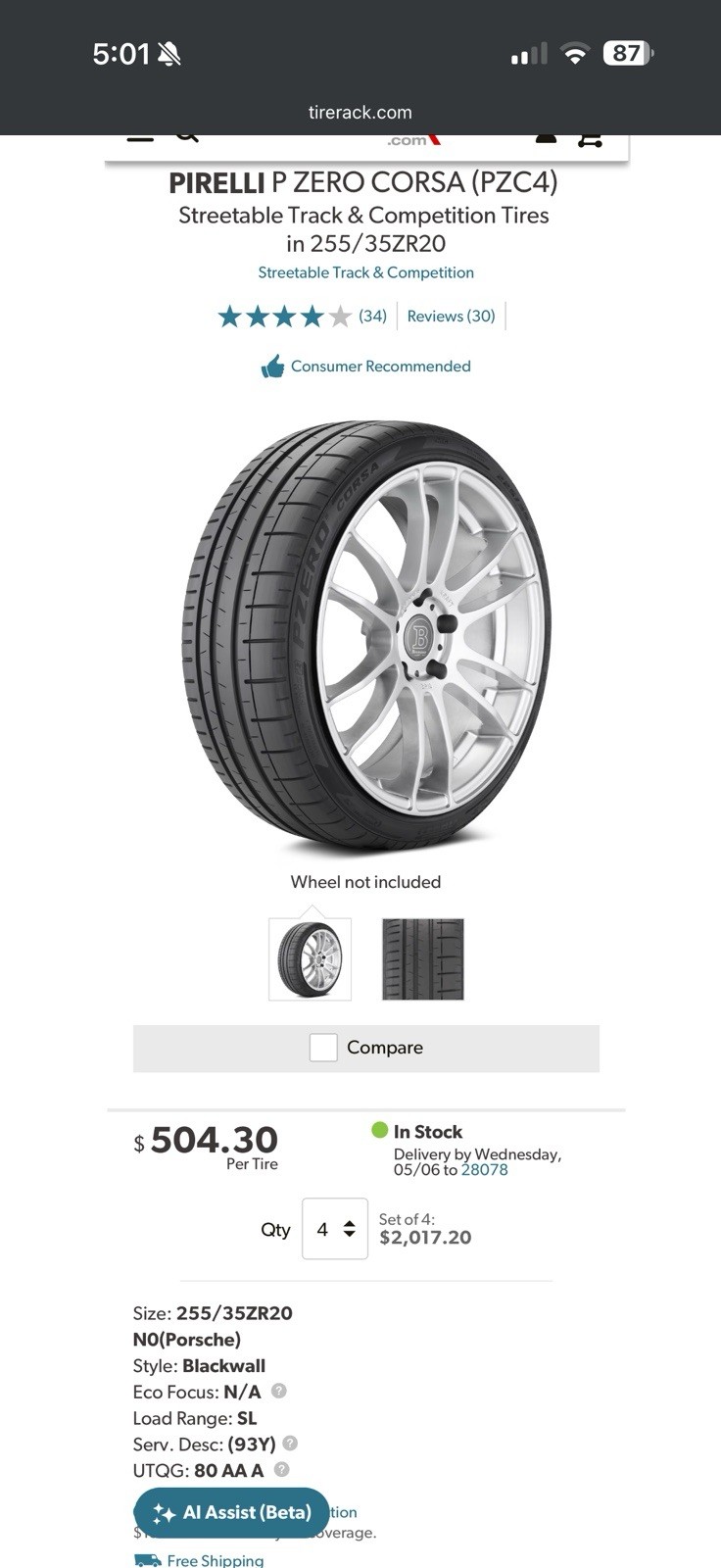 255/35/20 Pirelli P Zero Corsa PZC4 N0 Porsche