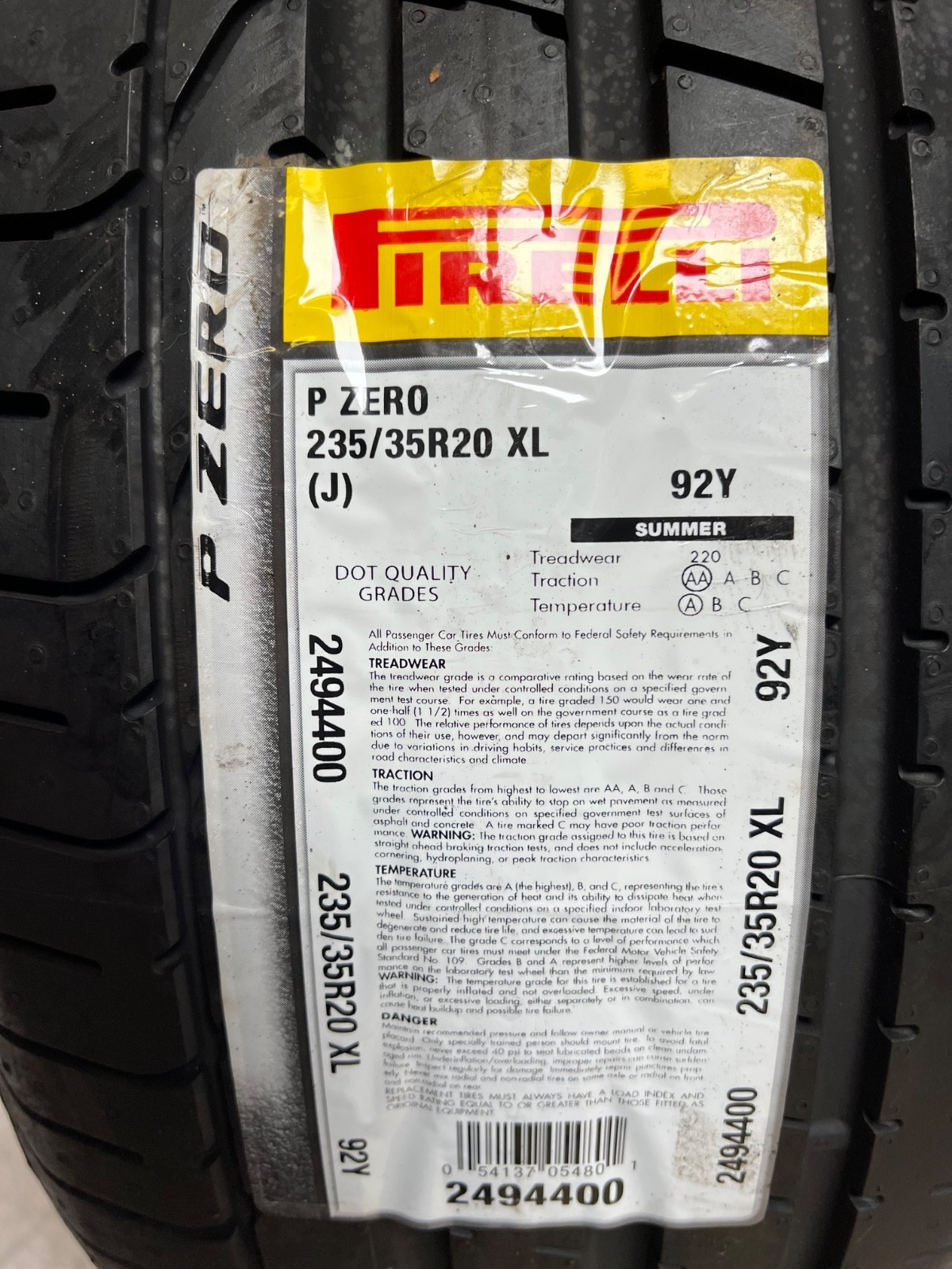 1 – NEW 235/35R20 XL (92Y) Pirelli P Zero (J) Jaguar OEM – 7109