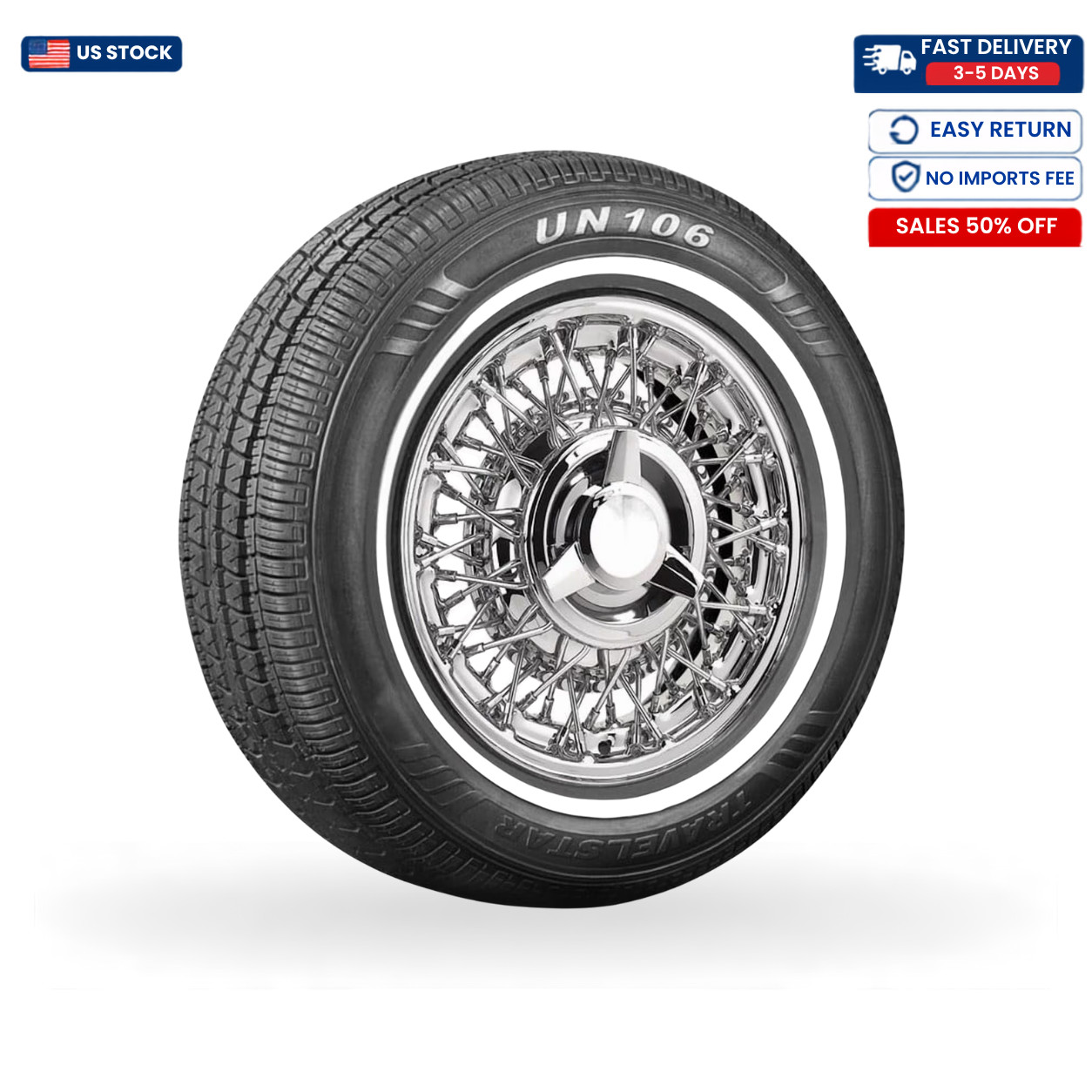 Travelstar UN106 155/80R13 79T 14mm White Wall Passenger Car Tire 155 80 13