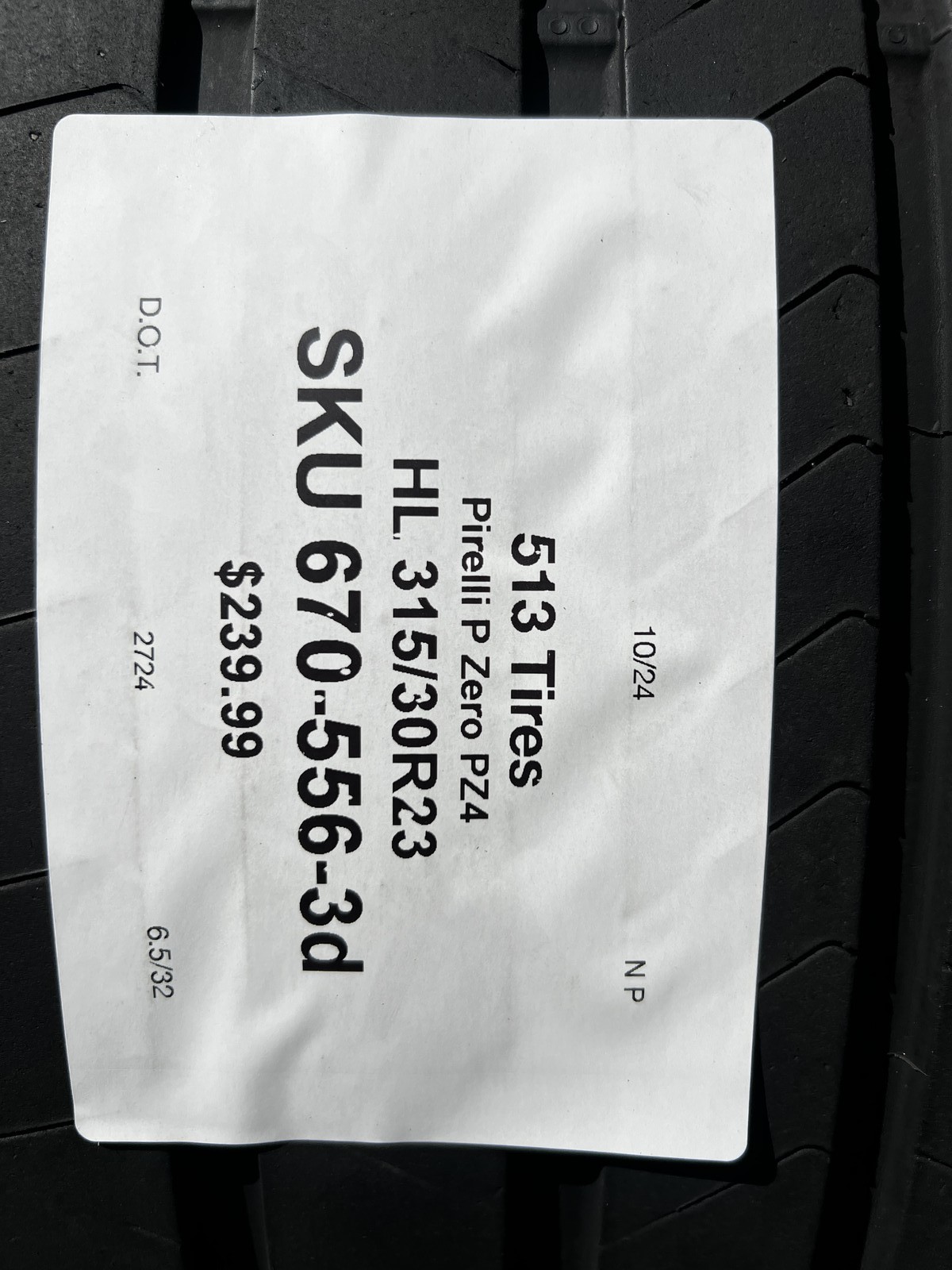 1 Tire Pirelli P Zero PZ4 ★ BMW HL 315/30R23 111Y DOT.2724 6.5/32 No Patch