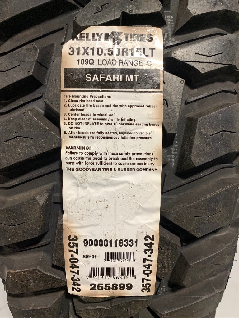 1 New LT 31 10.50 15 LRC 6 Ply Kelly Safari MT Mud Tire