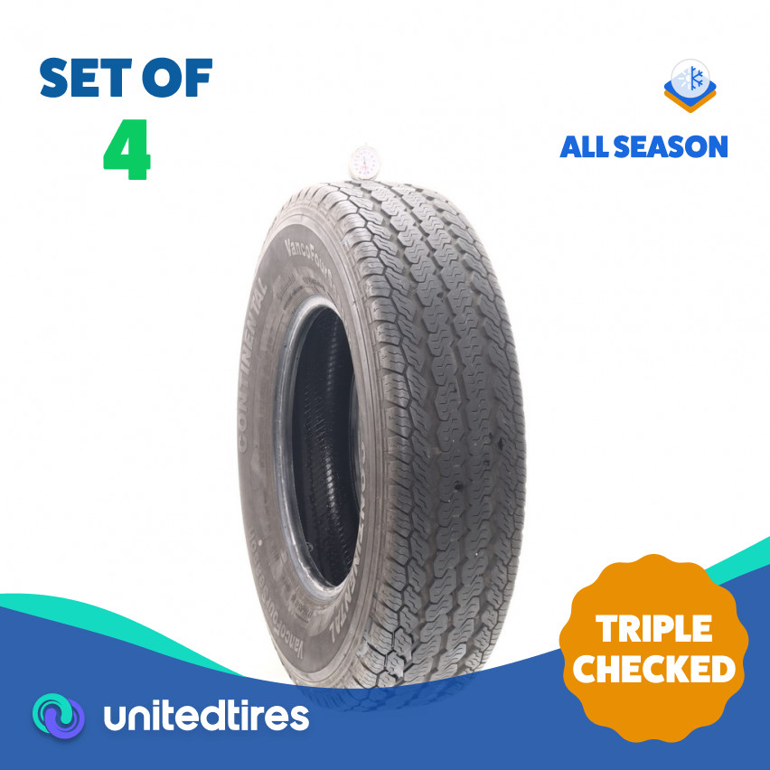 Set of (4) Used LT 215/85R16 Continental VancoFourSeason 115/112Q – 6.5-7/32