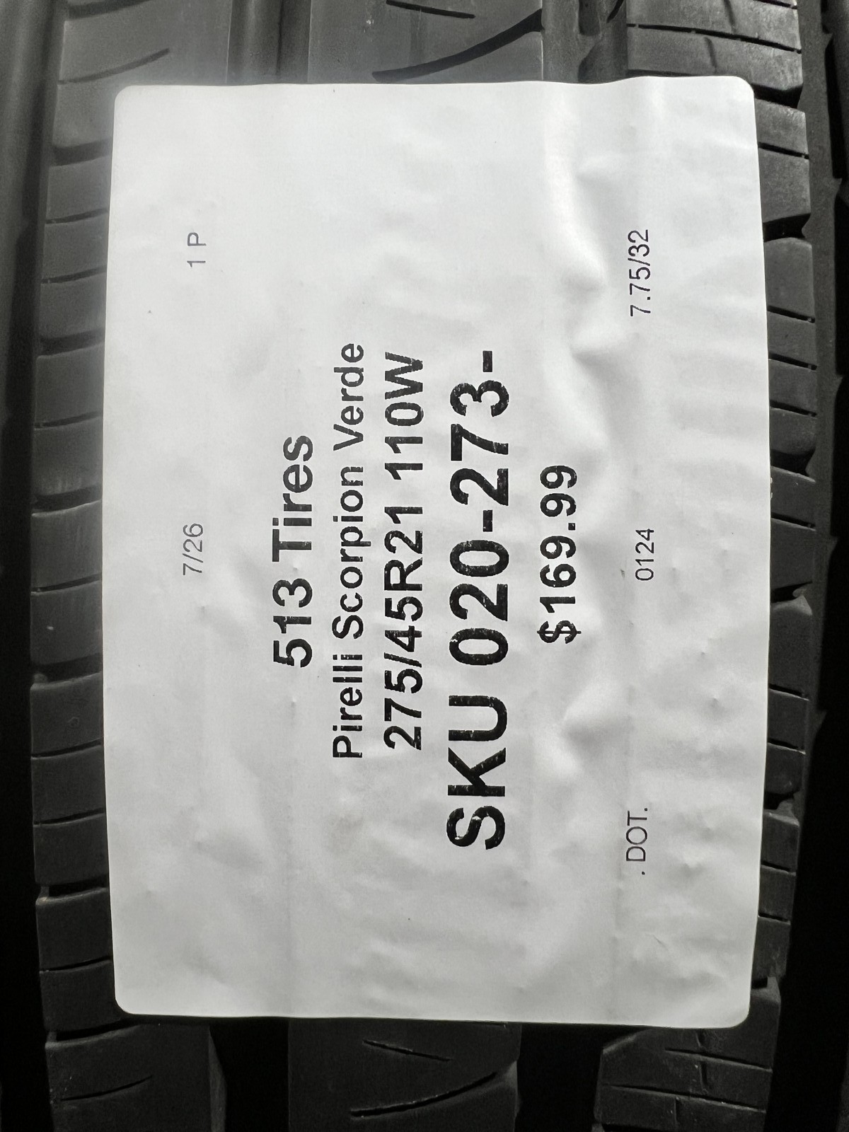 1 Tire Pirelli Scorpion Verde LR 275/45R21 110W DOT.0124 7.75/32