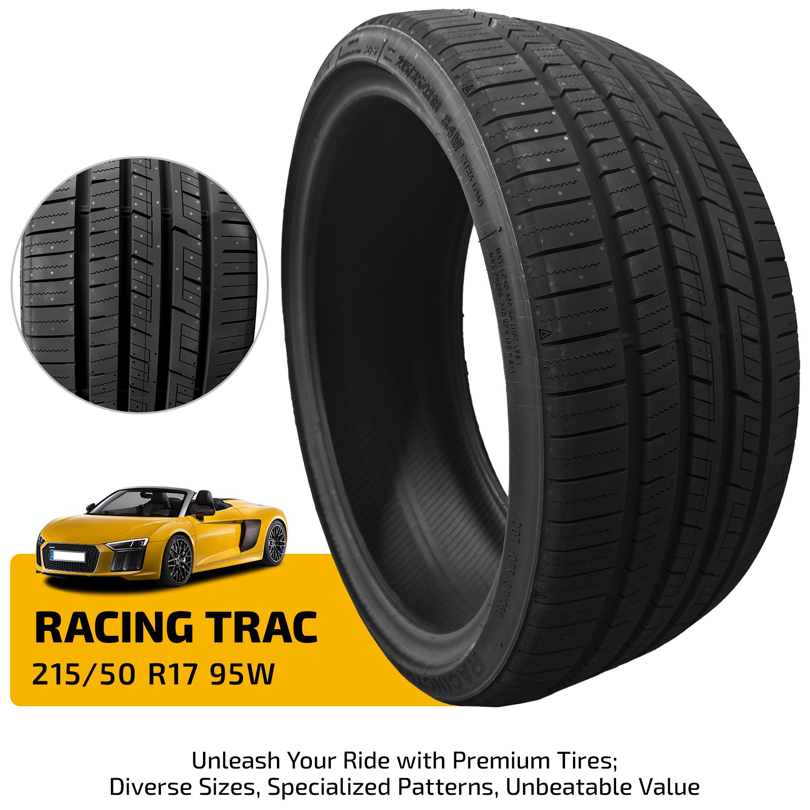 Premium RACING 215/50ZR17 95W High Performance Tire 7.7mm For Honda Accord 2.4L