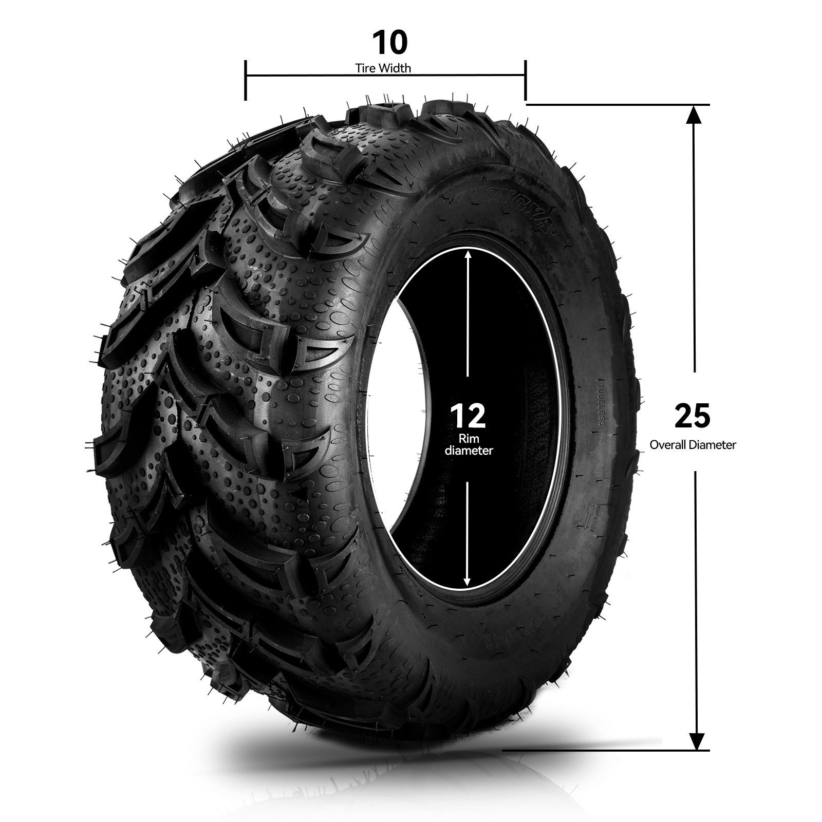 2PCS 25×10-12 ATV Tires 25x10x12 25×10.00-12 6Ply Heavy Duty UTV All Terrain