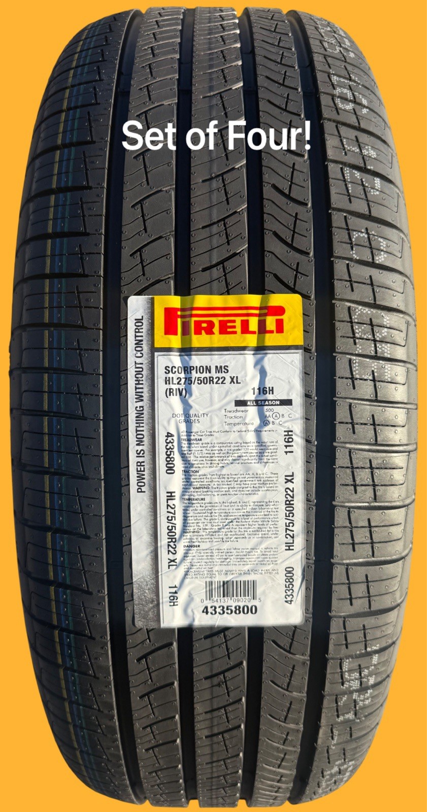 FOUR BRAND NEW HL275/50R22 116H Pirelli Scorpion MS ELECT RIV Rivian R1S / R1T