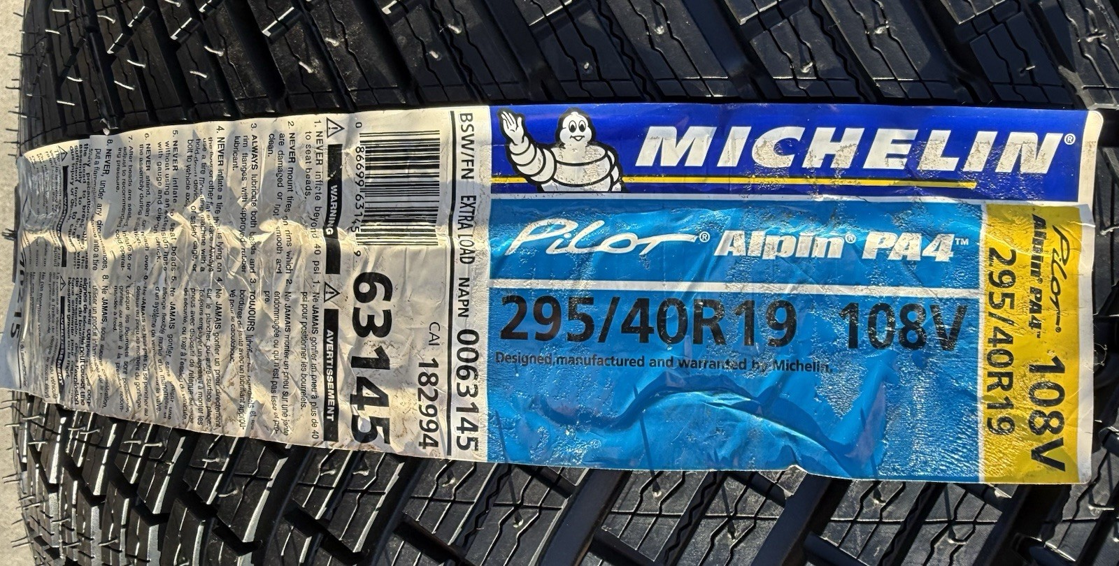 TWO NEW 295/40R19 Michelin Pilot Alpin PA4 N0 Porsche Panamera Winter Snow Tires