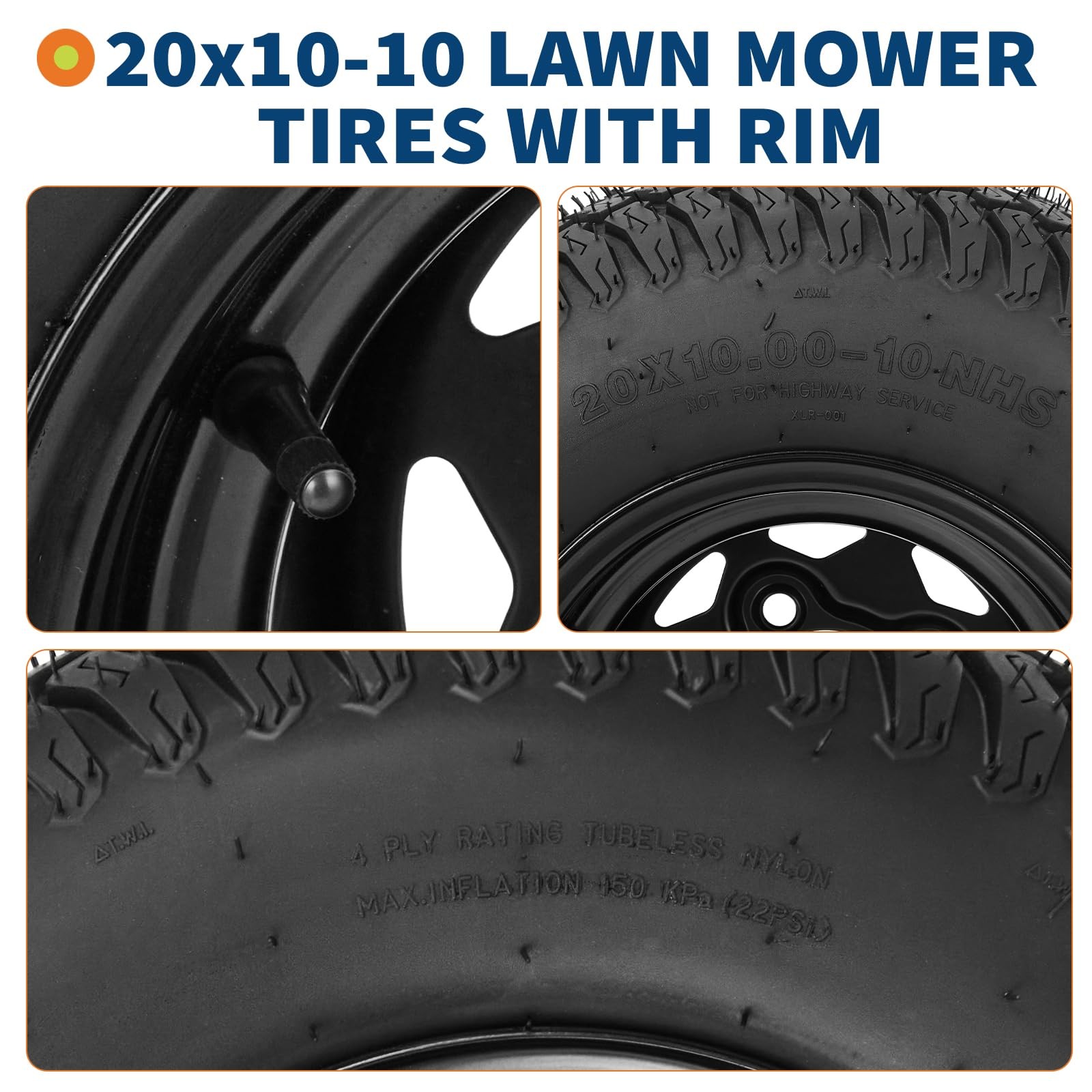 2pack 20×10-10 Rubber Lawn Mower Tire & Wheel Assembly 20×10-10 Replacement Tire