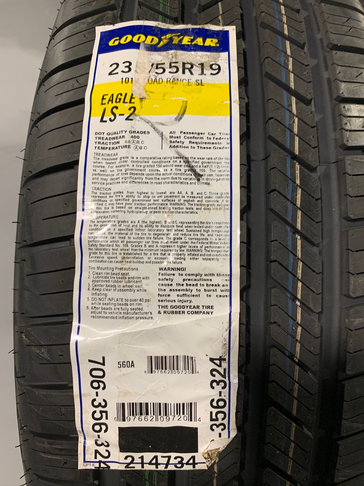 1 New 235 55 19 Goodyear Eagle LS-2 Standard Load All Season Tire