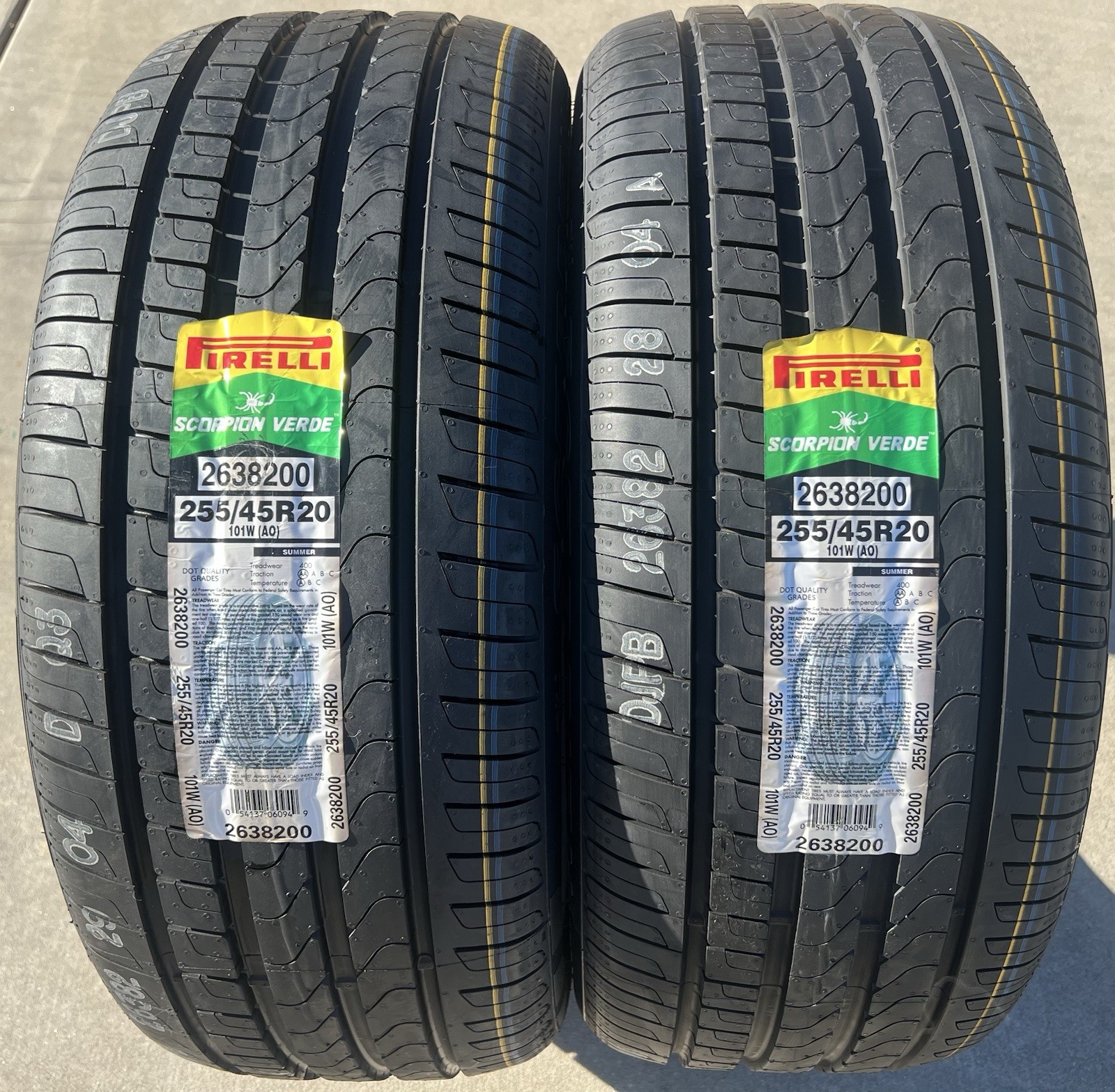 Set of FOUR BRAND NEW 255/45R20 101W Pirelli Scorpion Verde AO Audi Tires