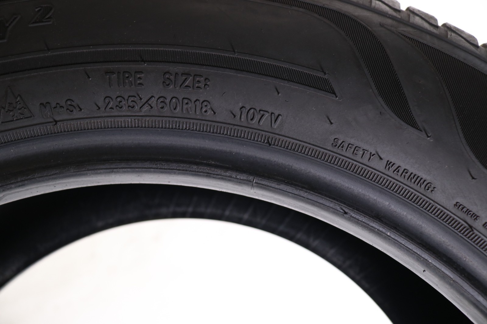 Set of 2 Used 235/60R18 Goodyear Assurance WeatherReady 2 – 107V – 8.5-9.5/32