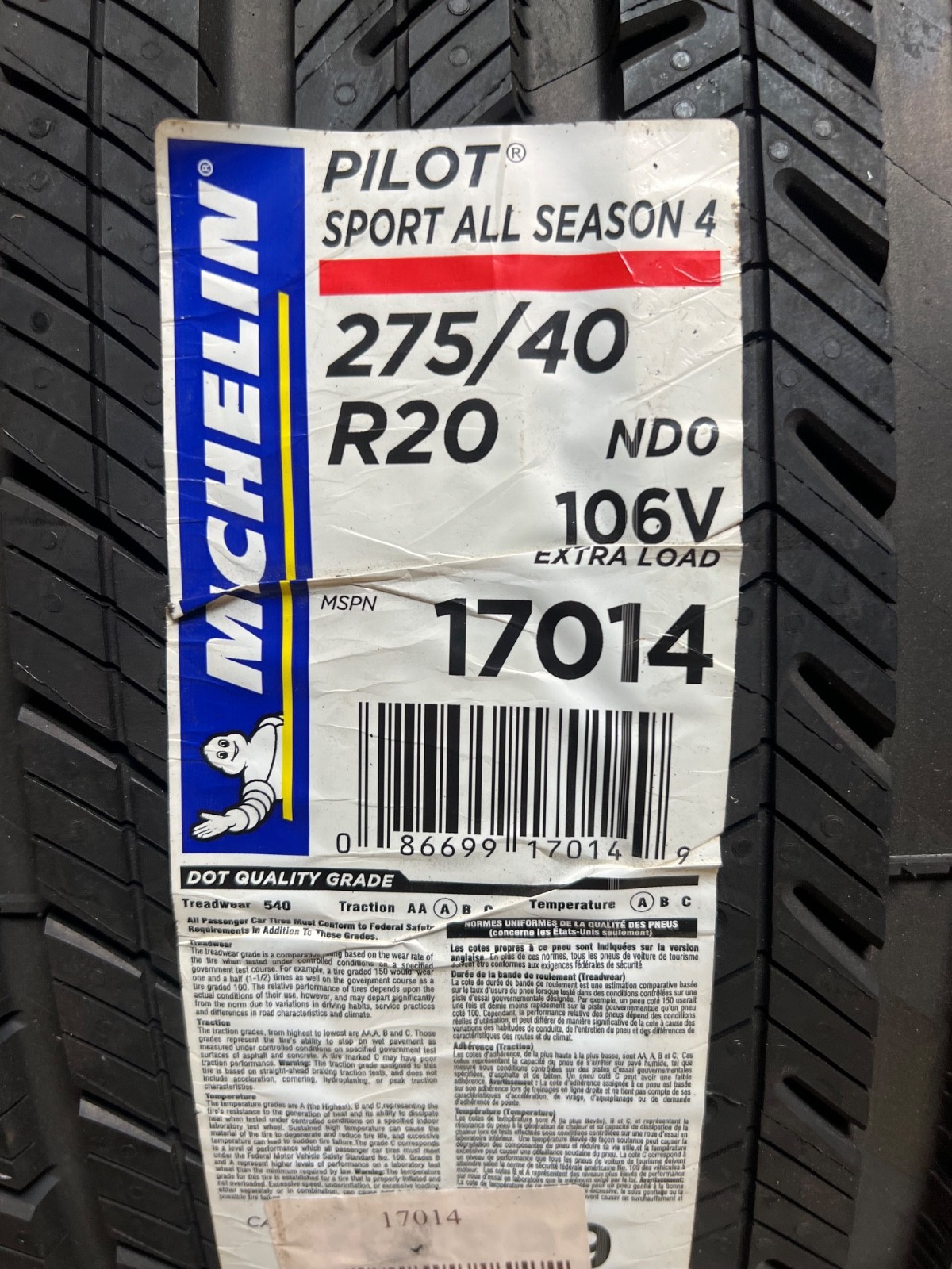 2 – NEW 275/40R20 XL (106V) Michelin Pilot Sport All Season 4 (ND0) – 7135