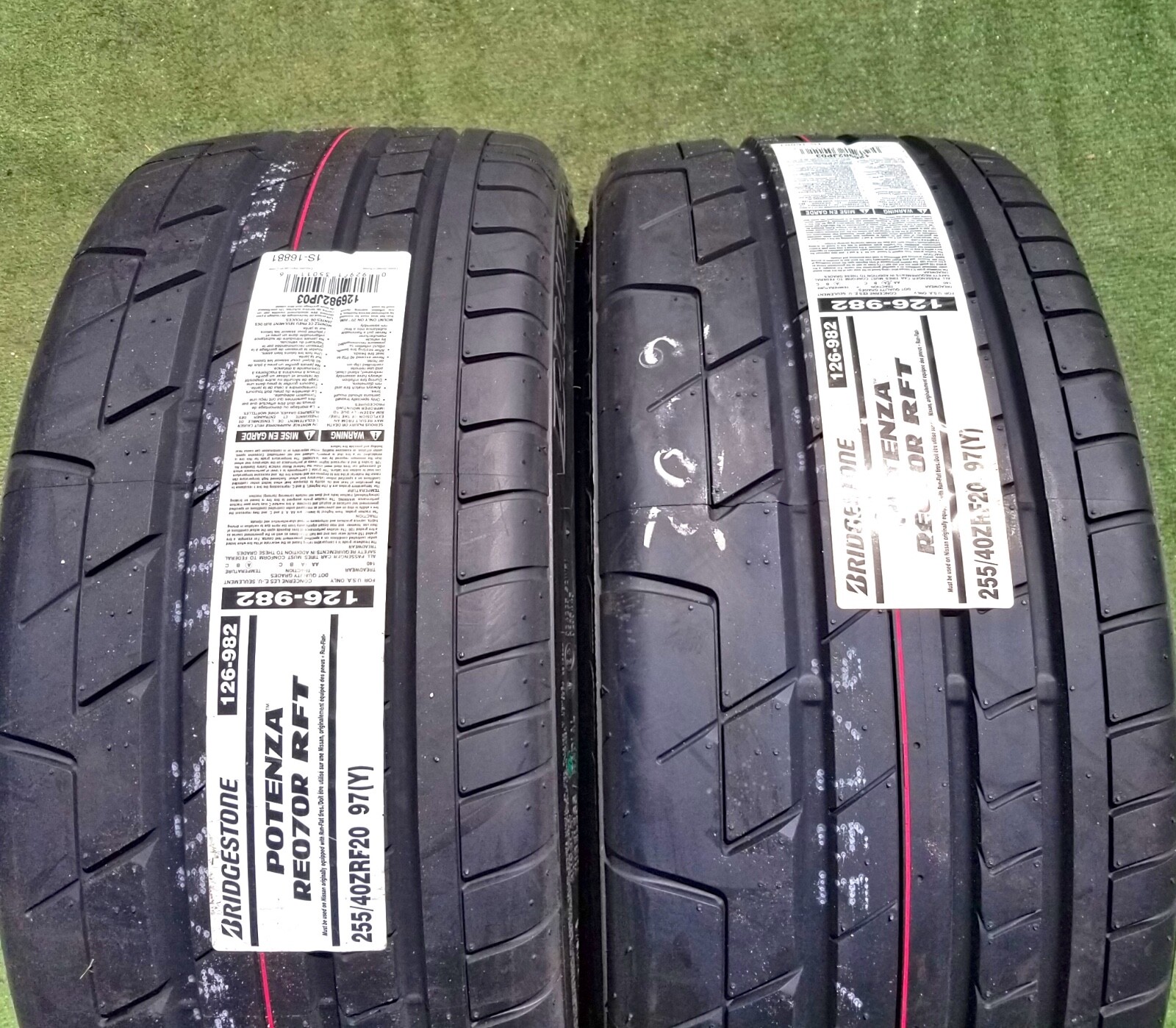 255/40ZRF20 Bridgestone Potenza RE070R Tires RFT 255 40 20 Nissan GTR 255/40R20
