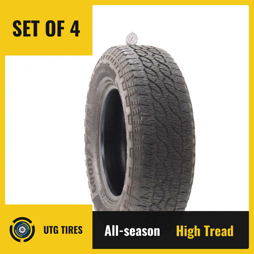 Set of (4) Used 255/70R17 Goodyear Wrangler Territory AT 112T – 8-10/32 (O8DV)