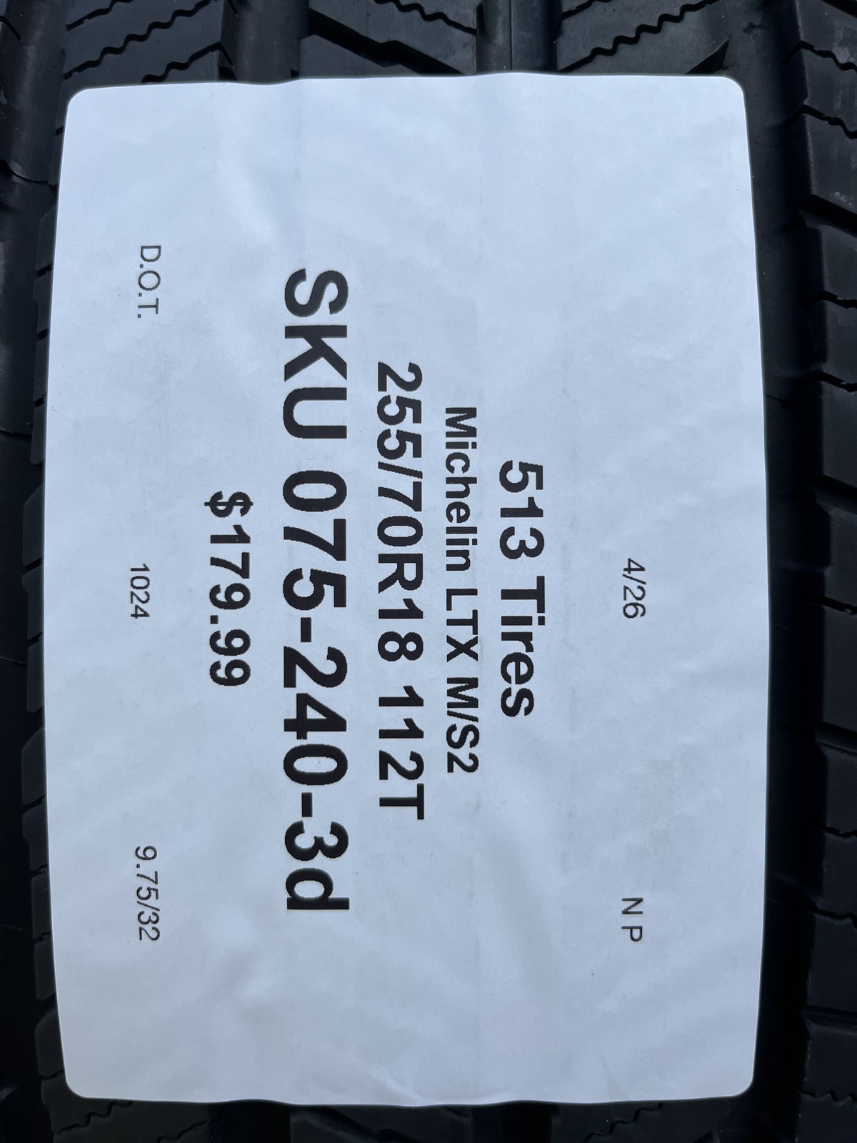 1 Tire Michelin LTX M/S2 255/70R18 112T DOT.0124 9.75/32 NO Patch