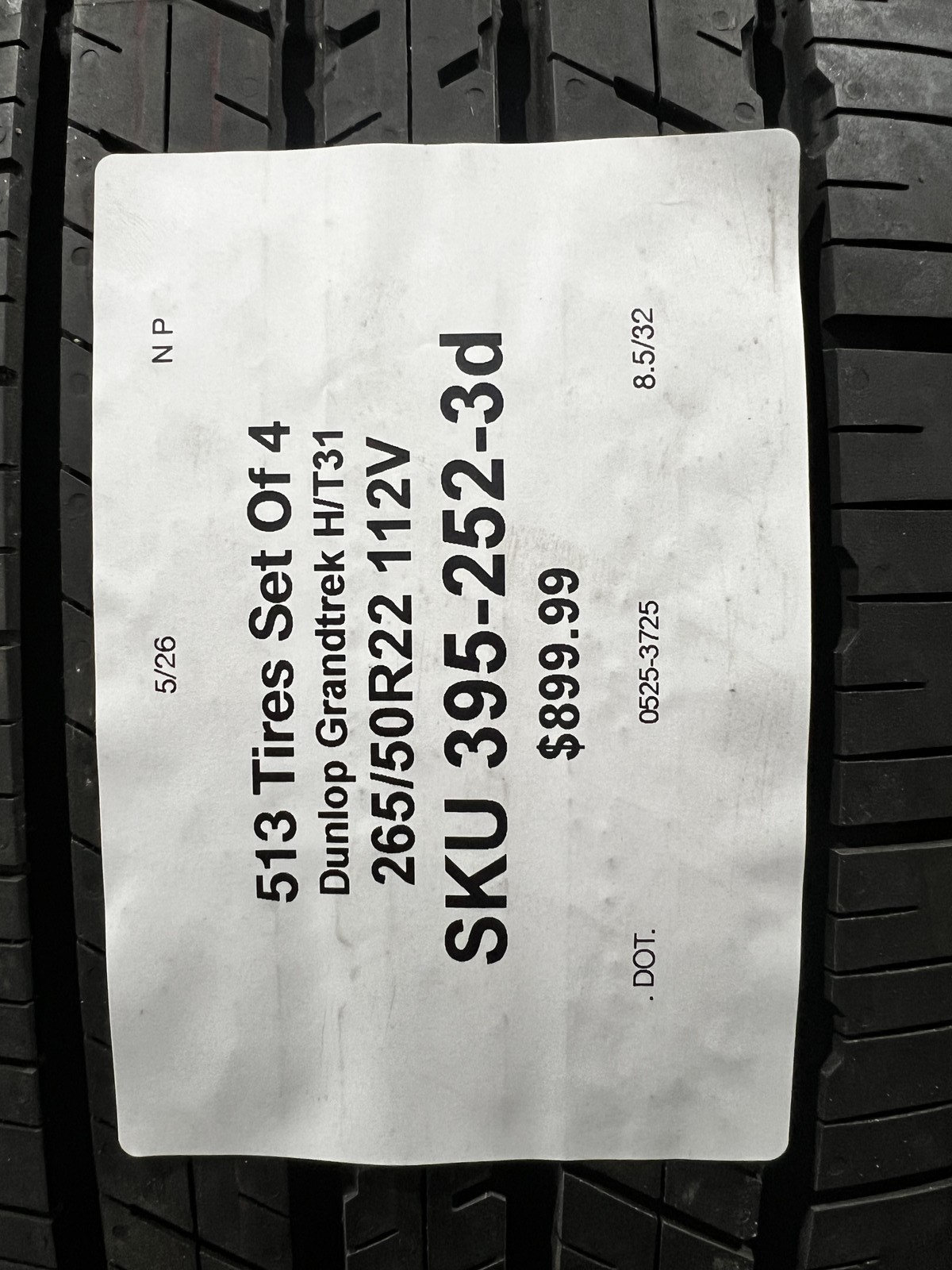 Set Of 4 Dunlop Grandtrek H/T31 265/50R22 112V DOT.0525 8.5/32 NO Patch