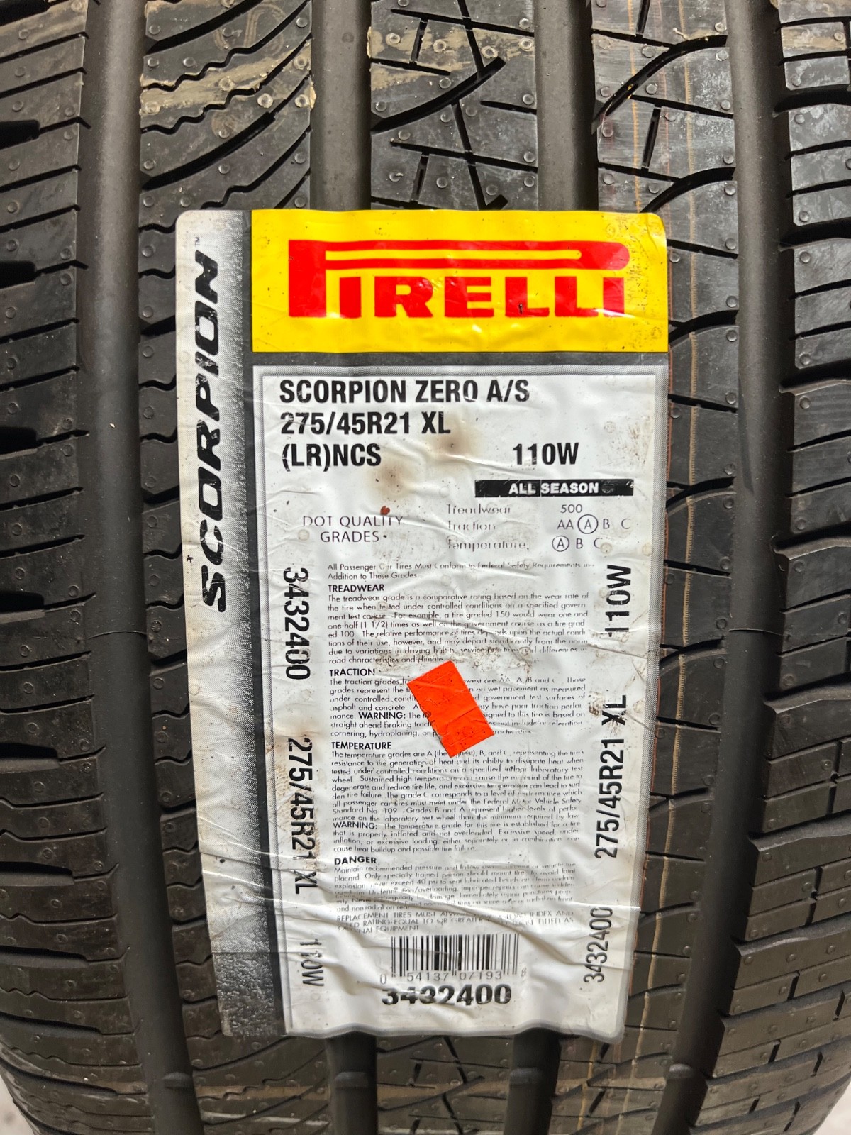 1 – NEW 275/45R21 XL (110W) Pirelli Scorpion Zero A/S PNCS (LR) – 7007